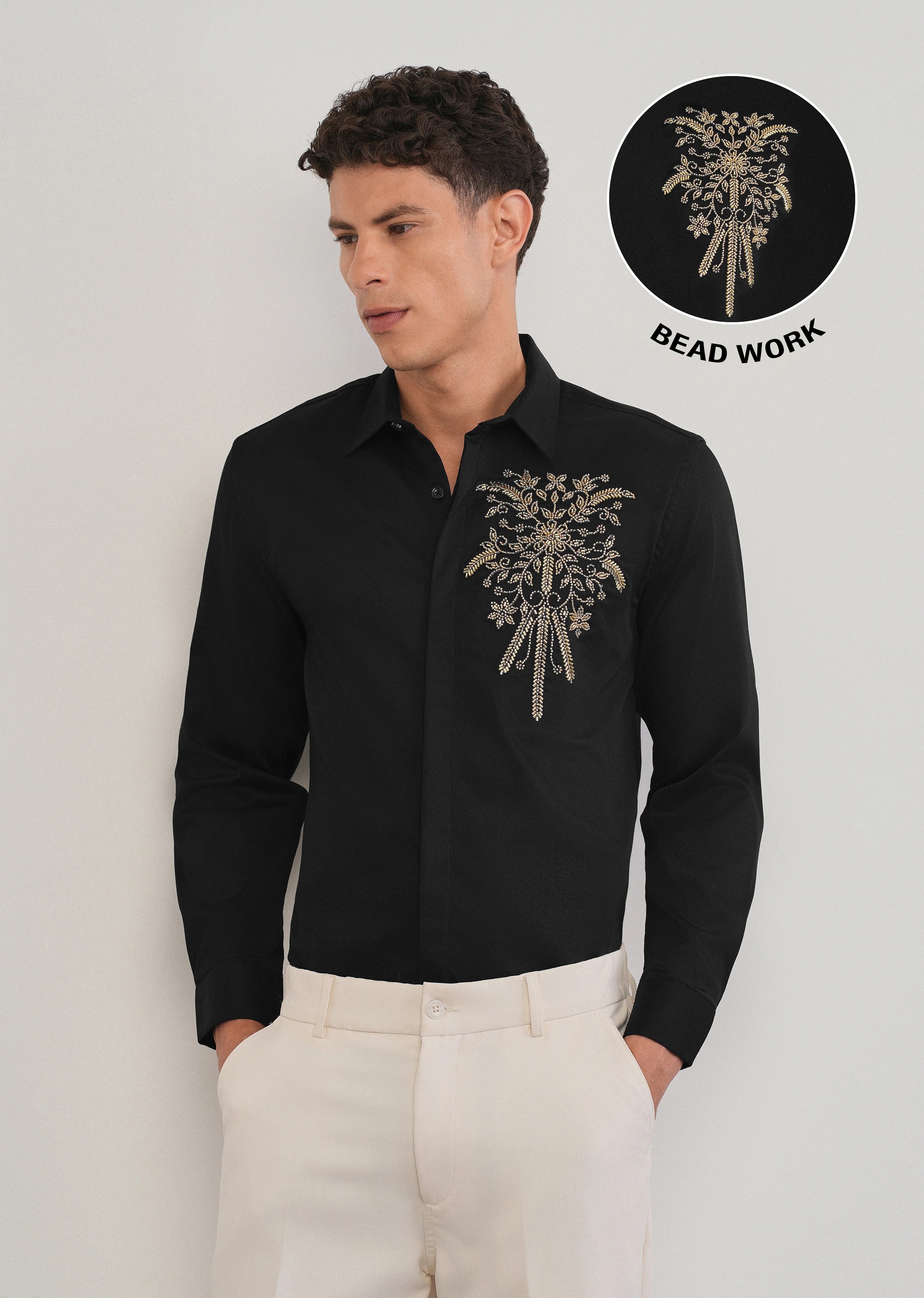 Black Beadwork Designer Shirt - Image 7