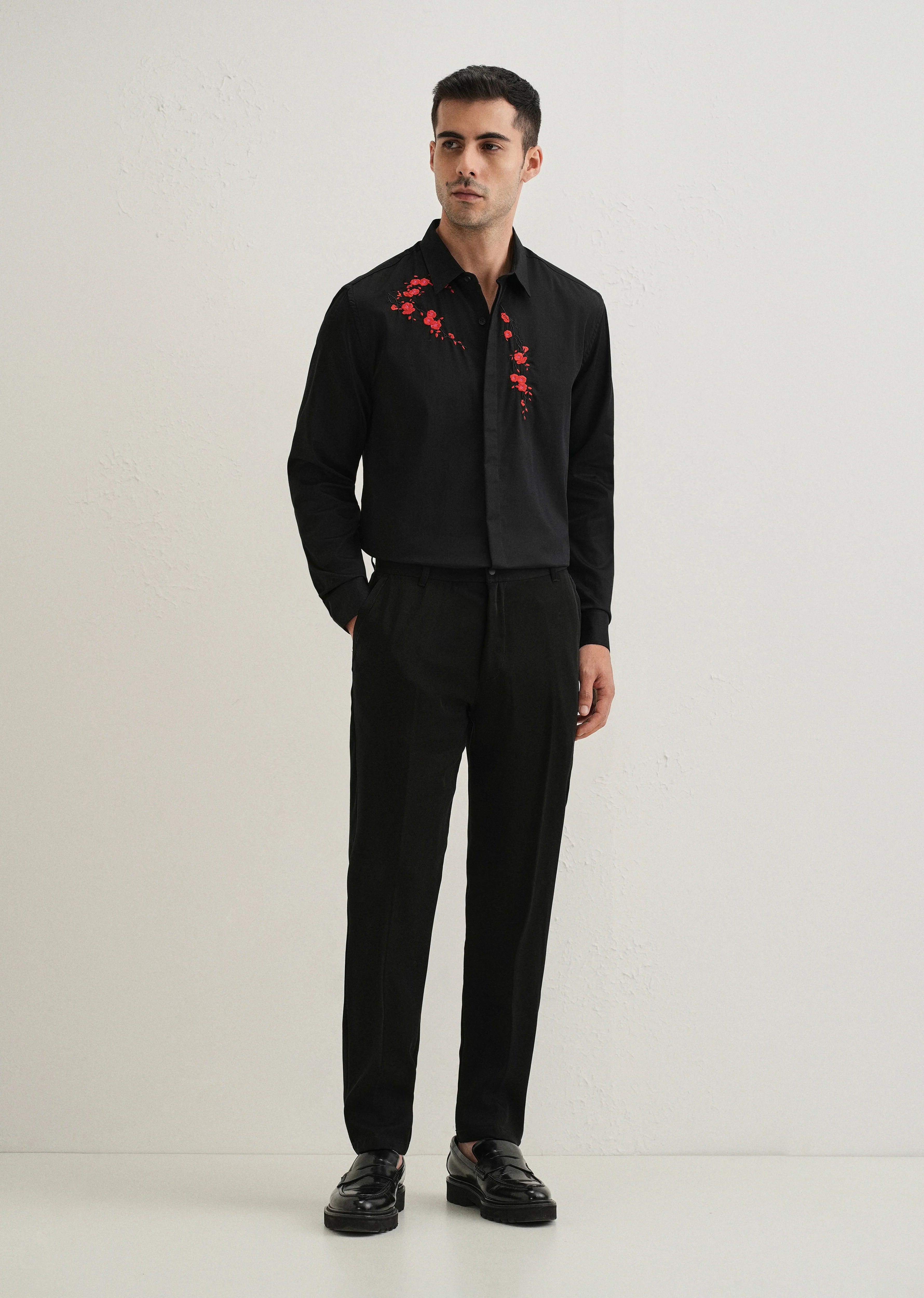Black Blossom Embroidered Designer Shirt - Image 6
