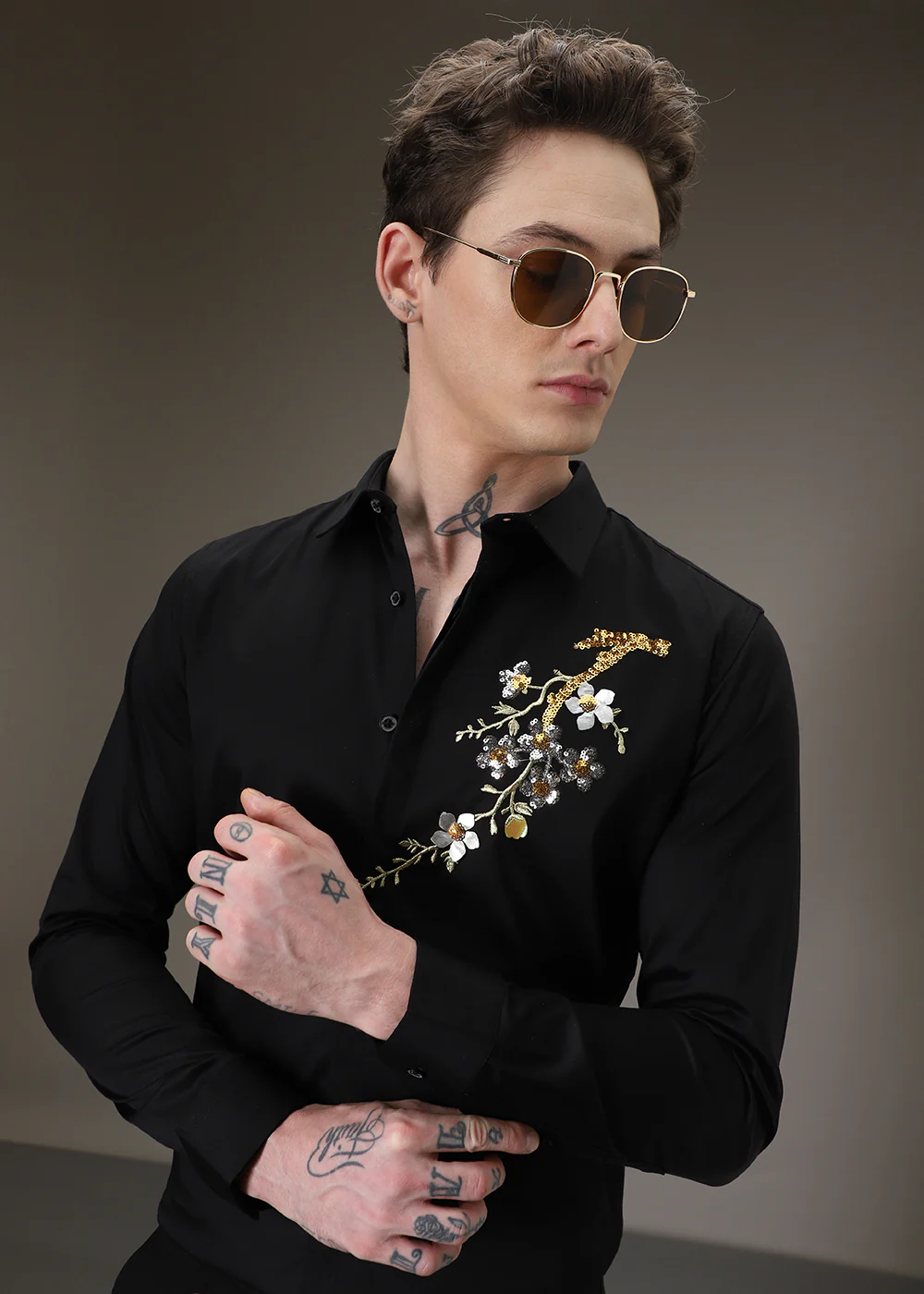 Black Blossom Sequence Designer Shirt - Image 2