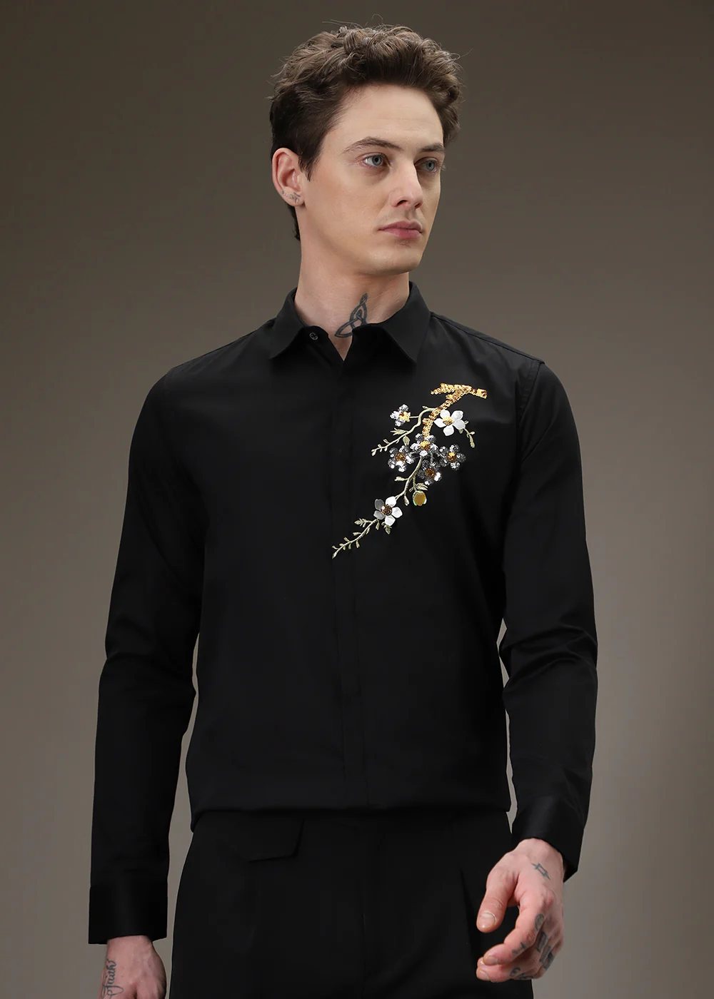 Black Blossom Sequence Designer Shirt - Image 3