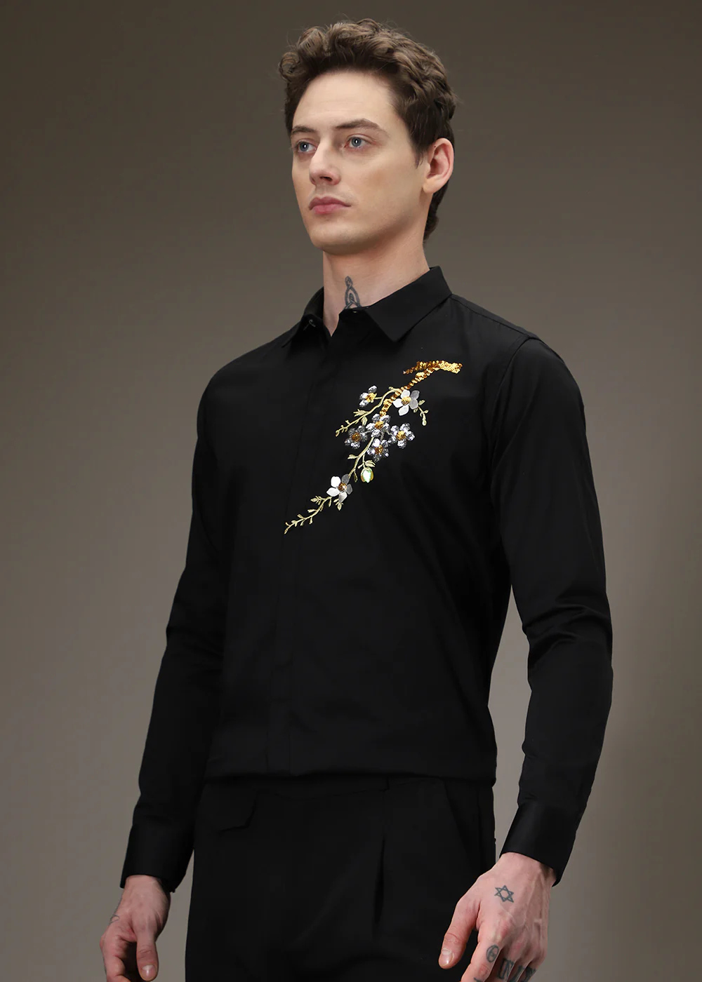 Black Blossom Sequence Designer Shirt - Image 5