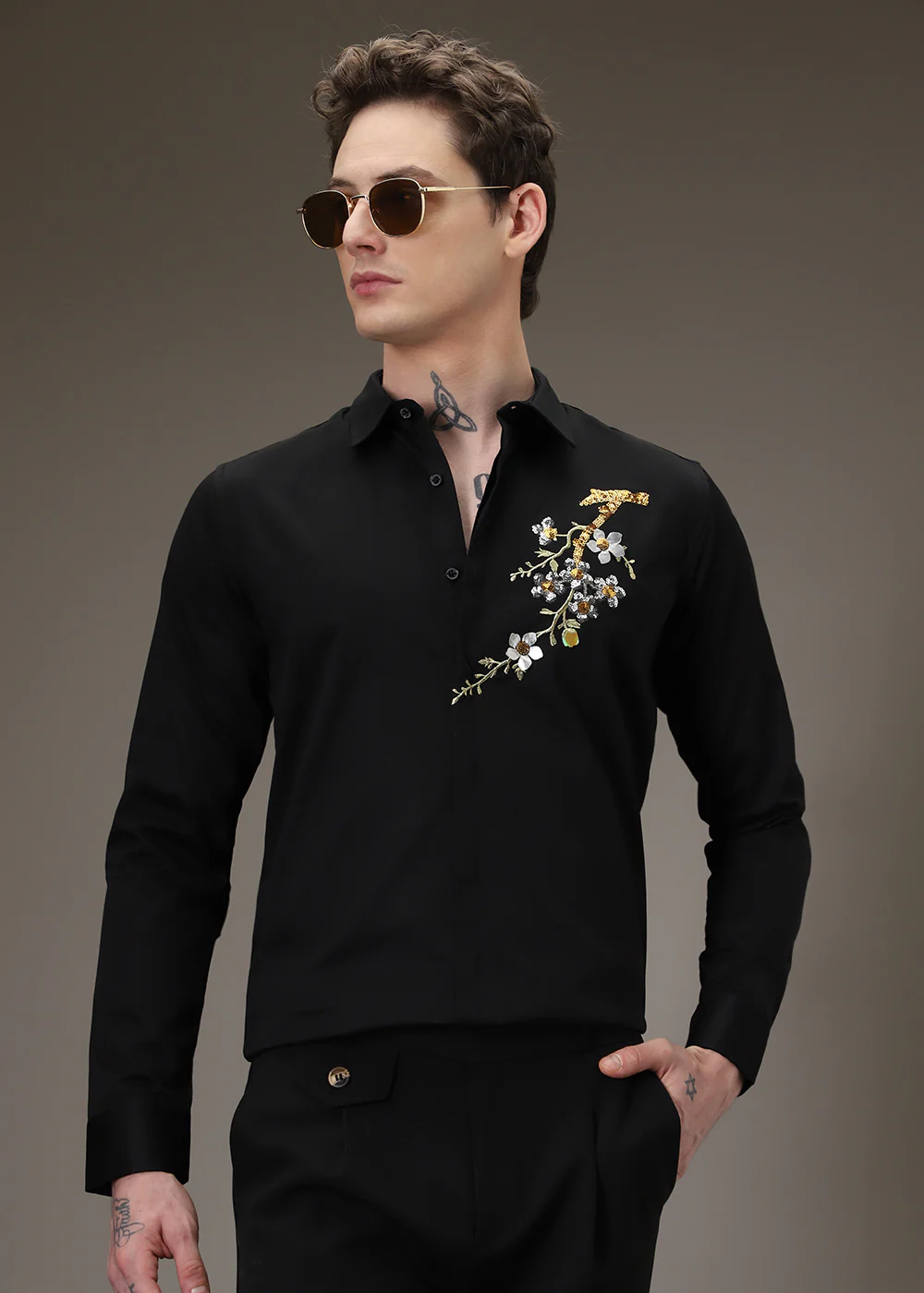 Black Blossom Sequence Designer Shirt - Image 7