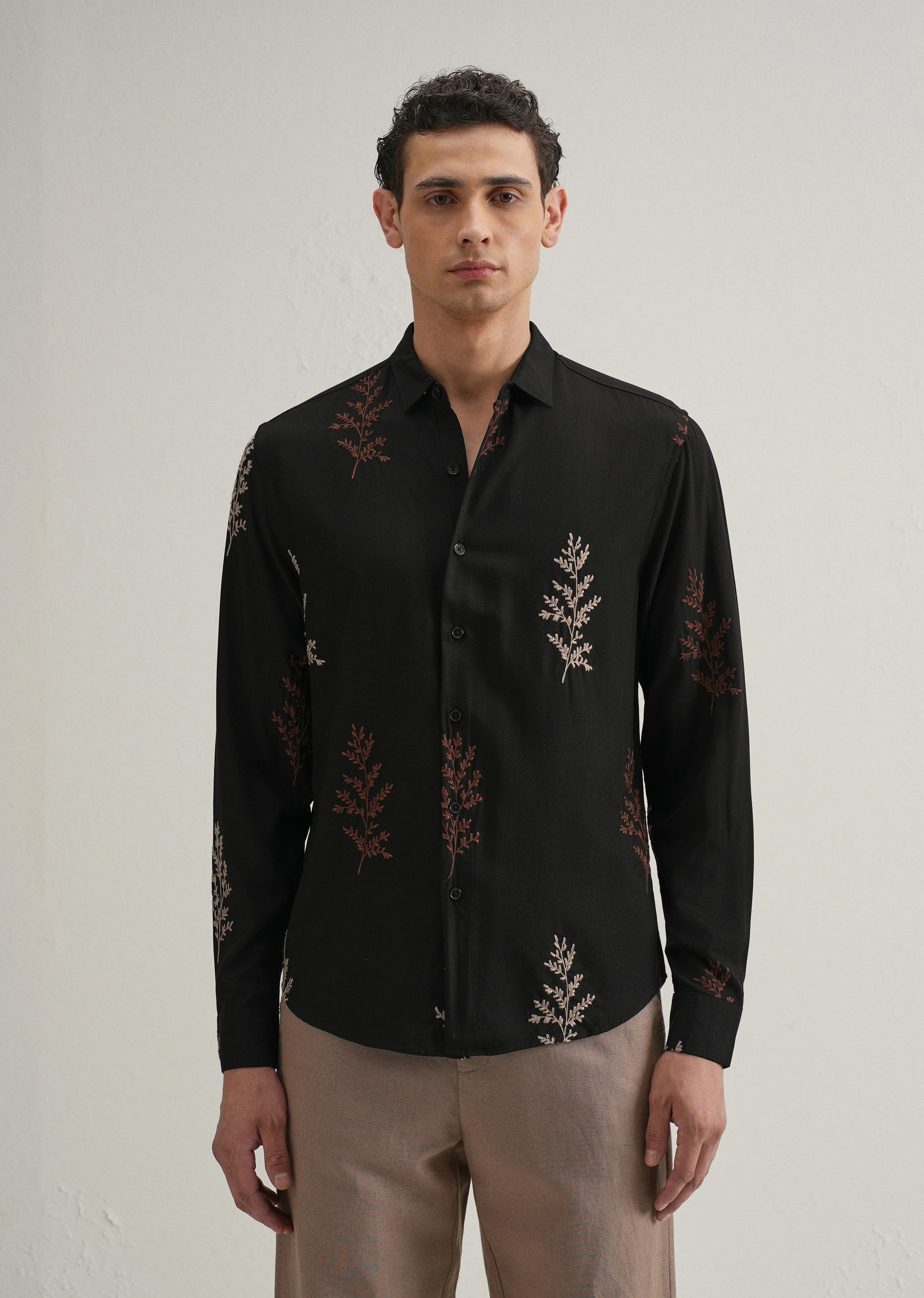 Black Botanical Embroidery Shirt - Image 4