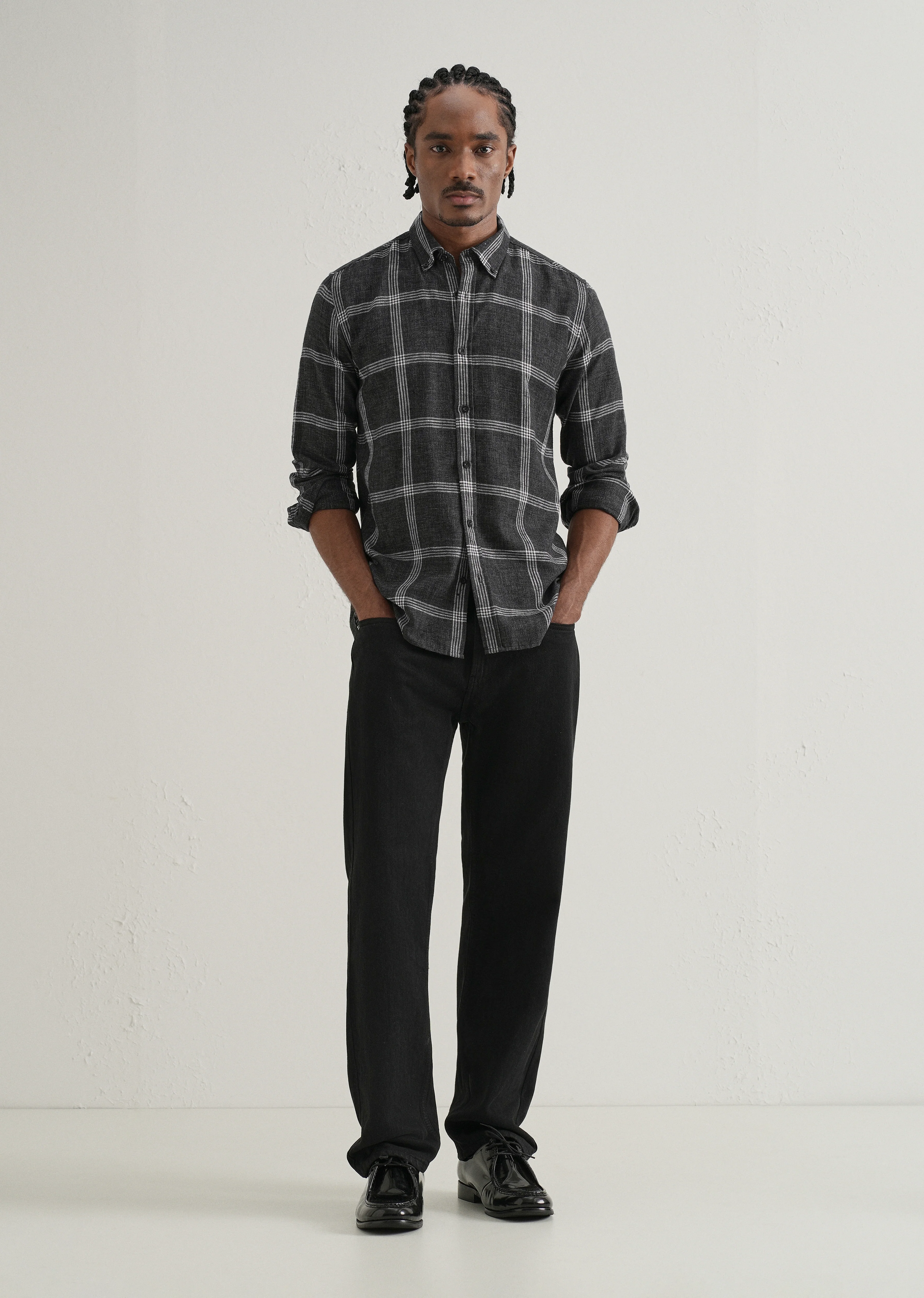 Melange Black Boxed Check Shirt - Image 6