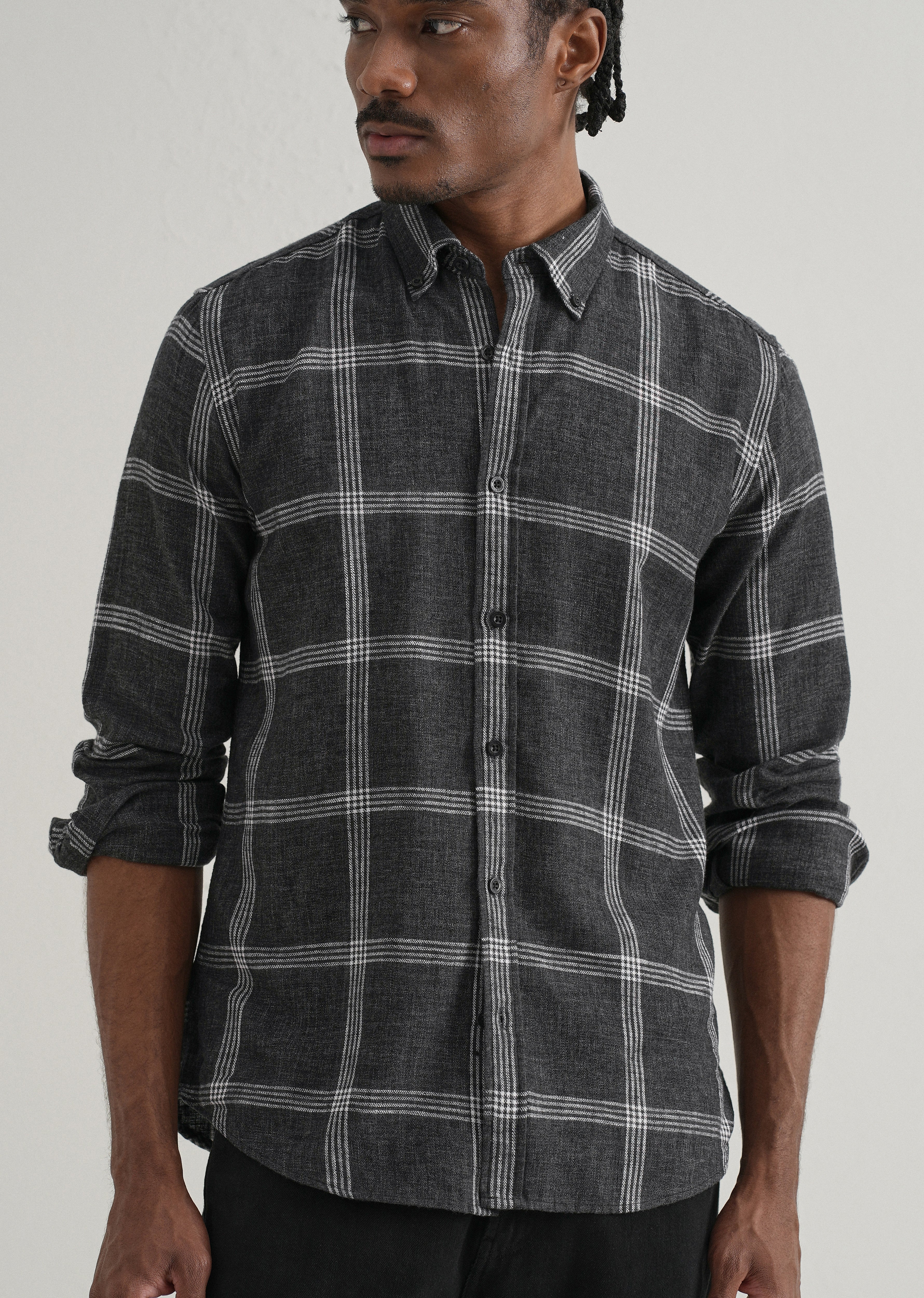 Melange Black Boxed Check Shirt - Image 7
