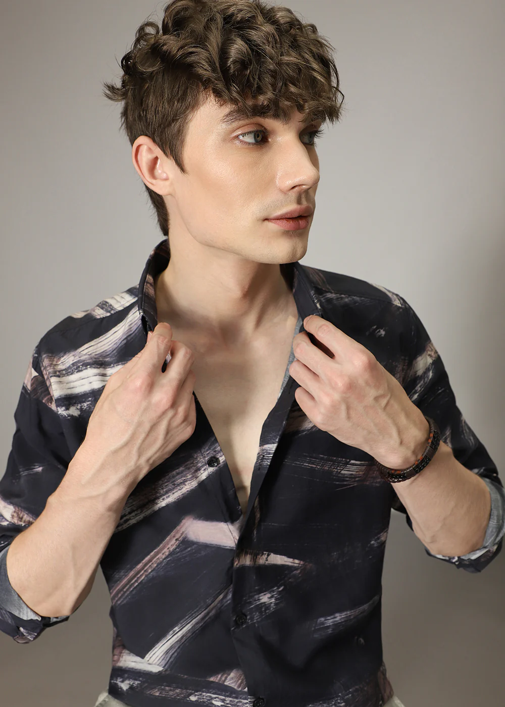 Black Brush Strokes Print Shirt - Image 6