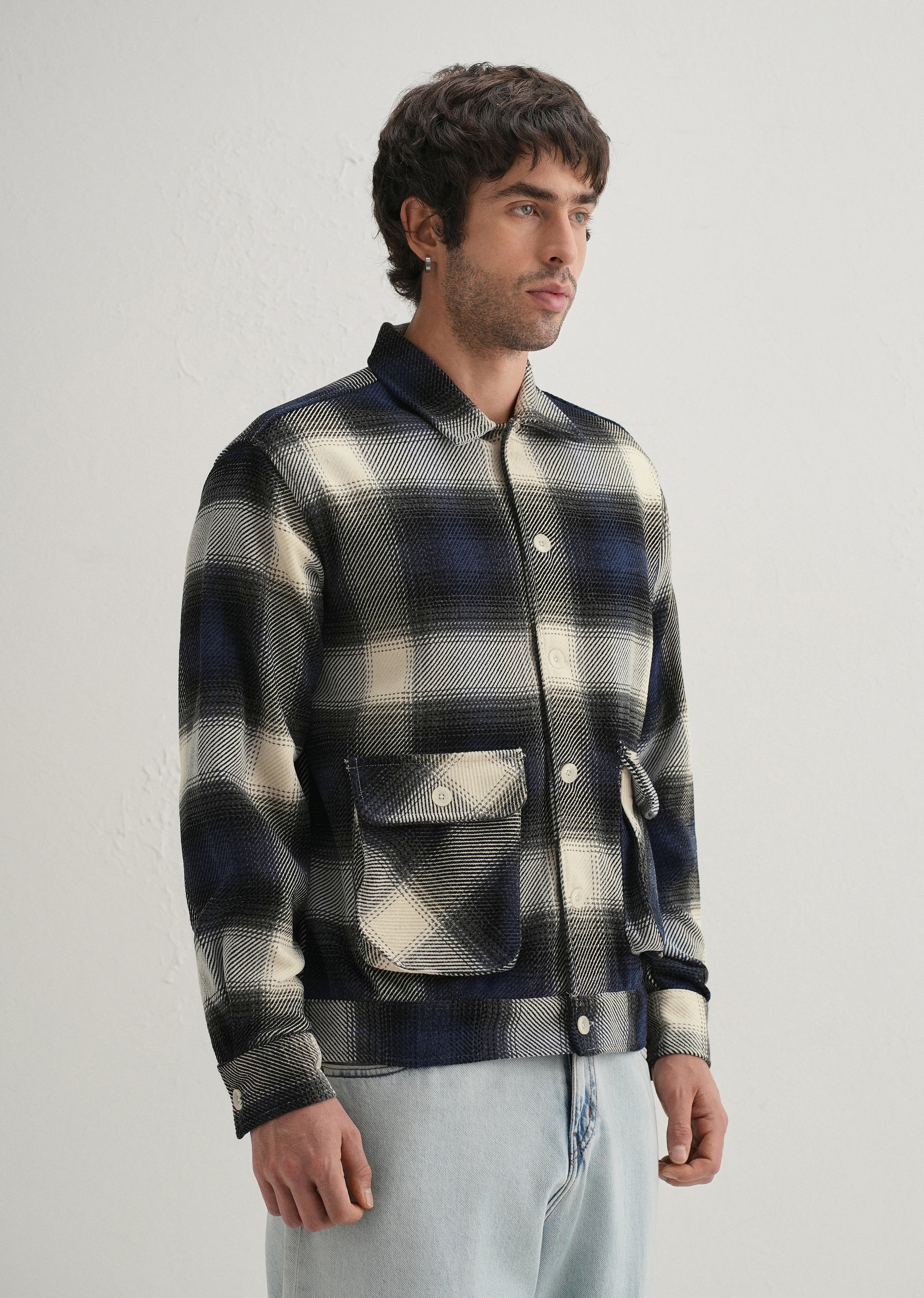 Black Brushed Check Utility Shacket - Image 6