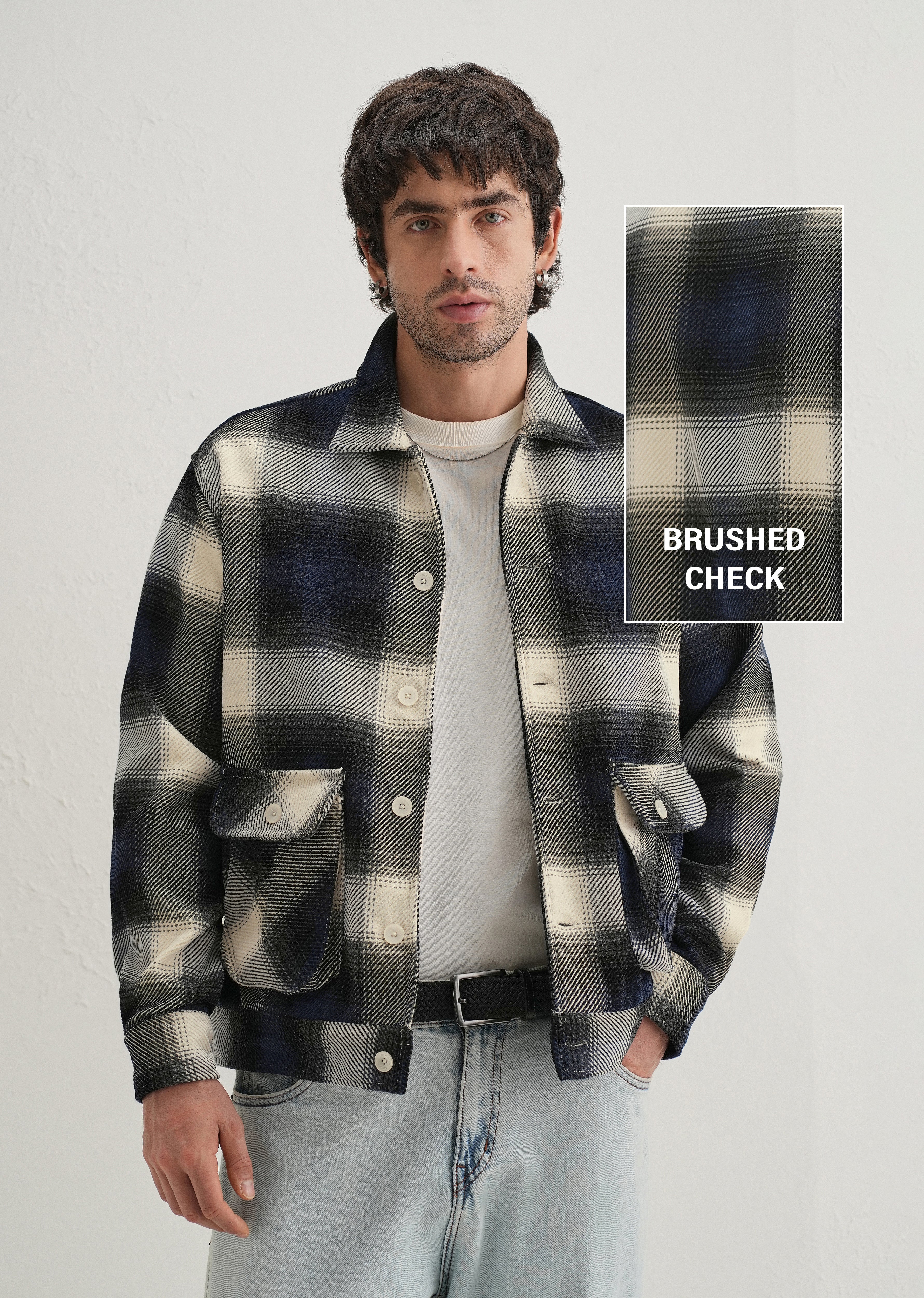 Black Brushed Check Utility Shacket - Image 9