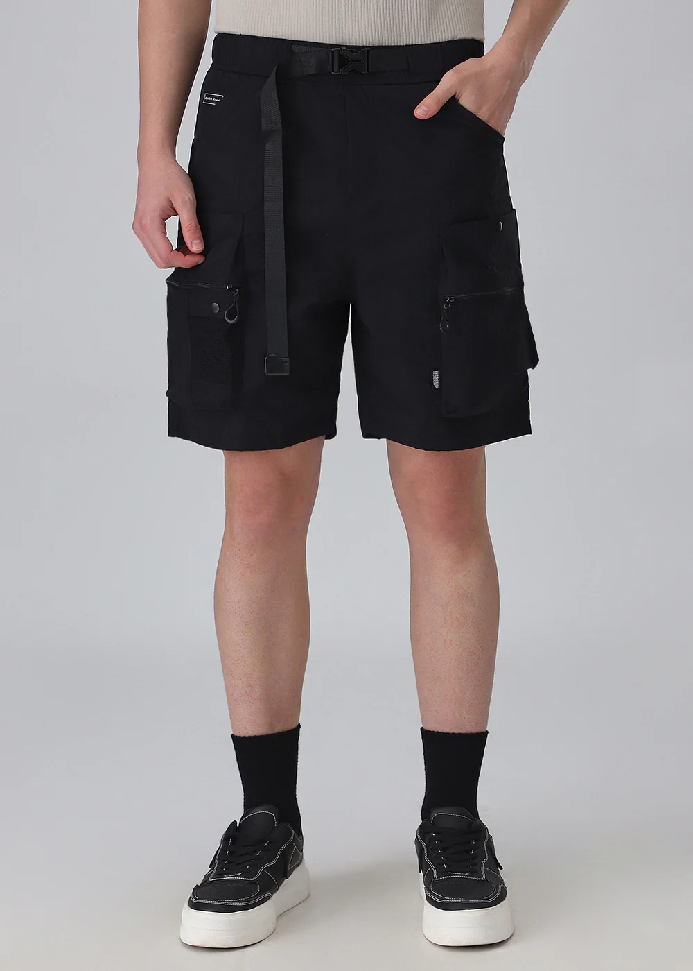 Black Buckle Belt Cargo Shorts - Image 4