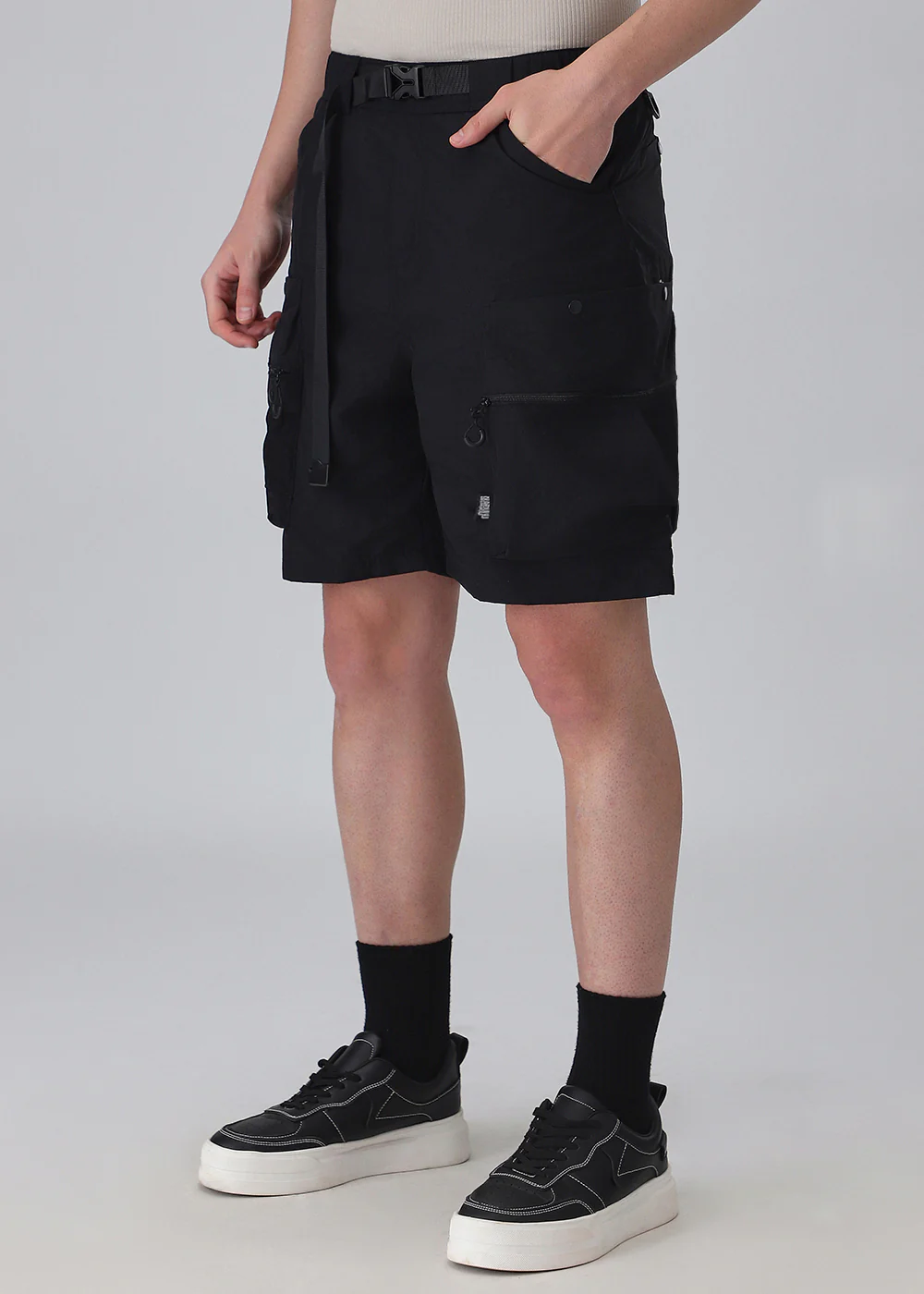 Black Buckle Belt Cargo Shorts - Image 5
