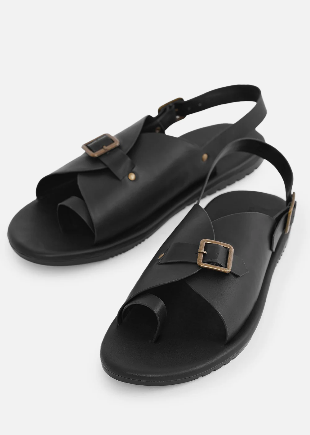 Black Buckle Detail Cross Strap Sandals - Image 2