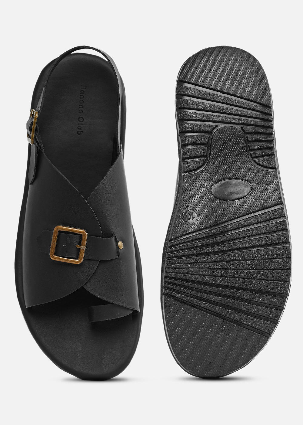 Black Buckle Detail Cross Strap Sandals - Image 6