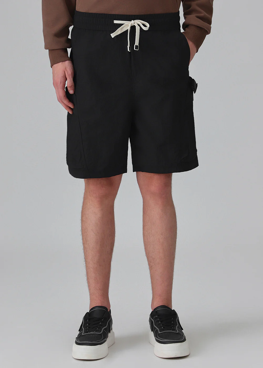 Black Buckled Cargo Shorts - Image 3