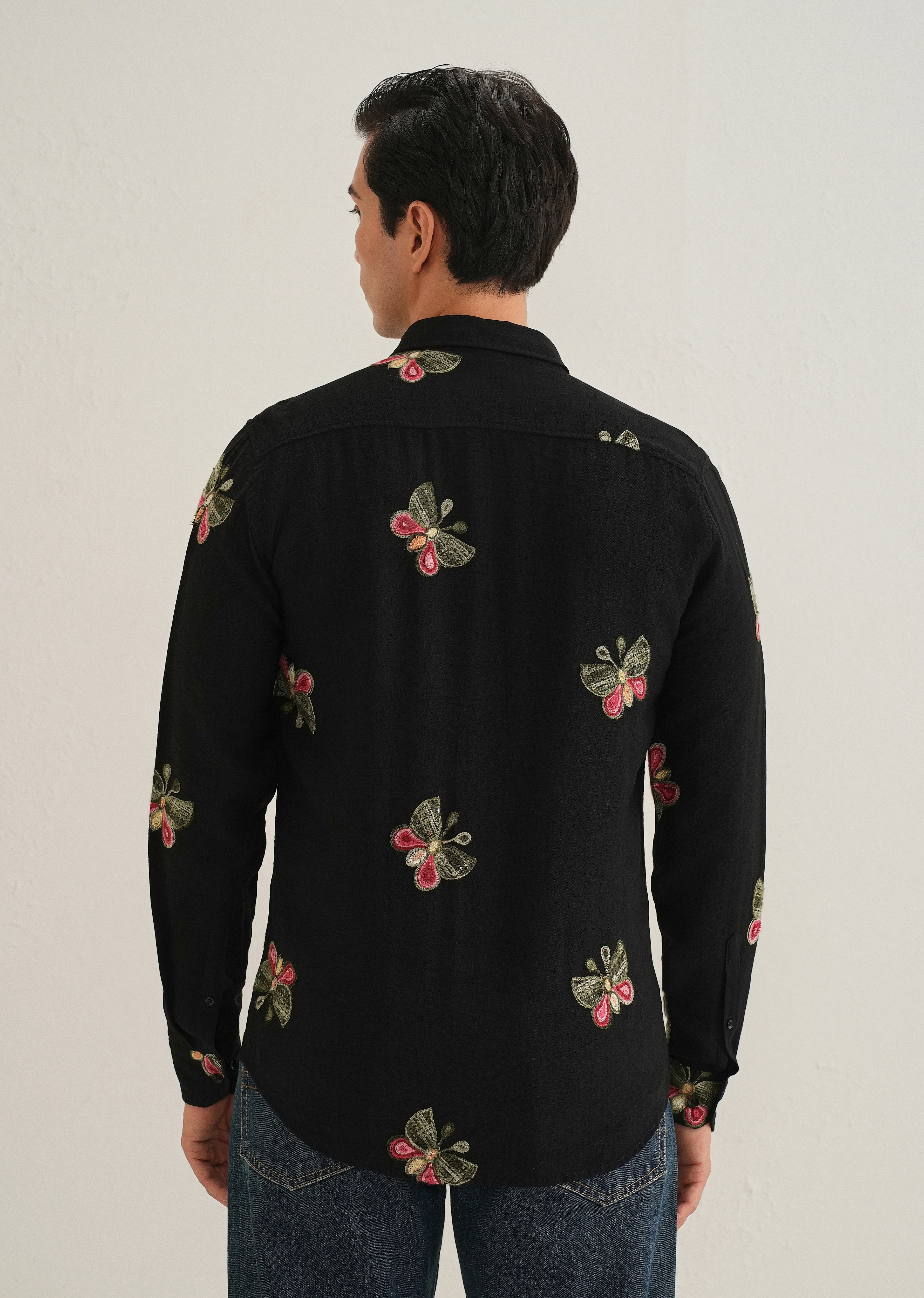 Black Butterfly Embroidered Shirt - Image 4