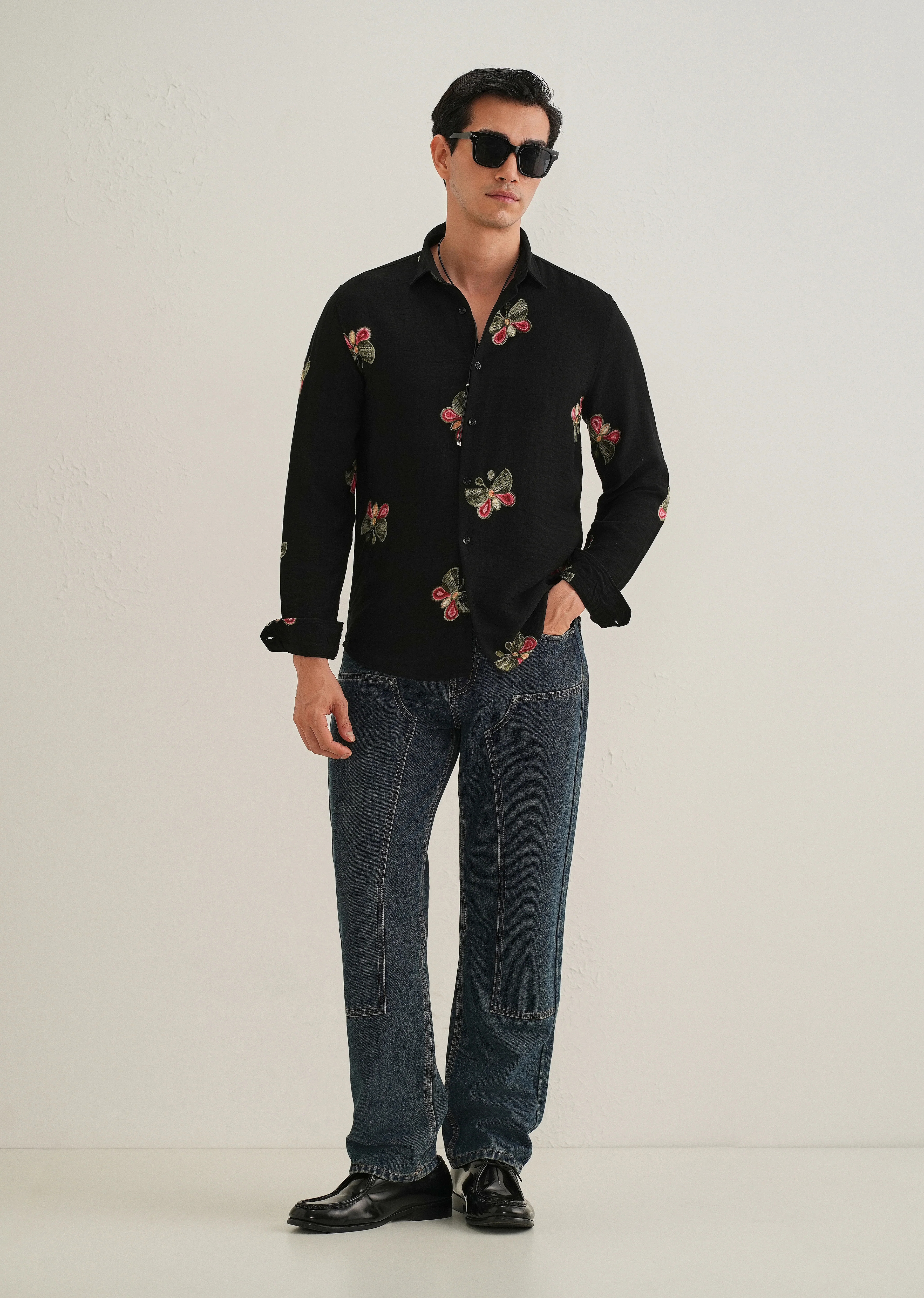Black Butterfly Embroidered Shirt - Image 6
