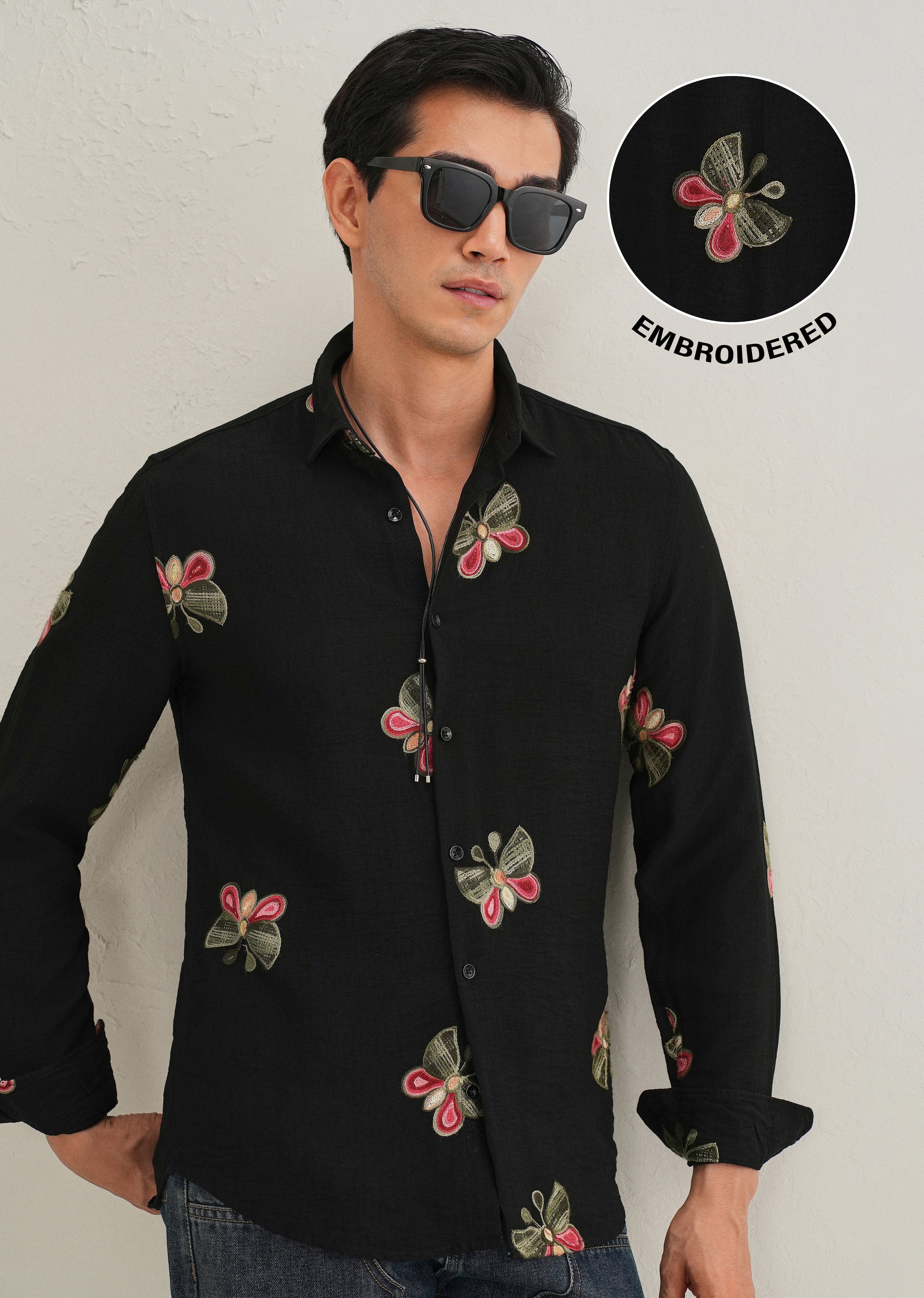 Black Butterfly Embroidered Shirt - Image 7