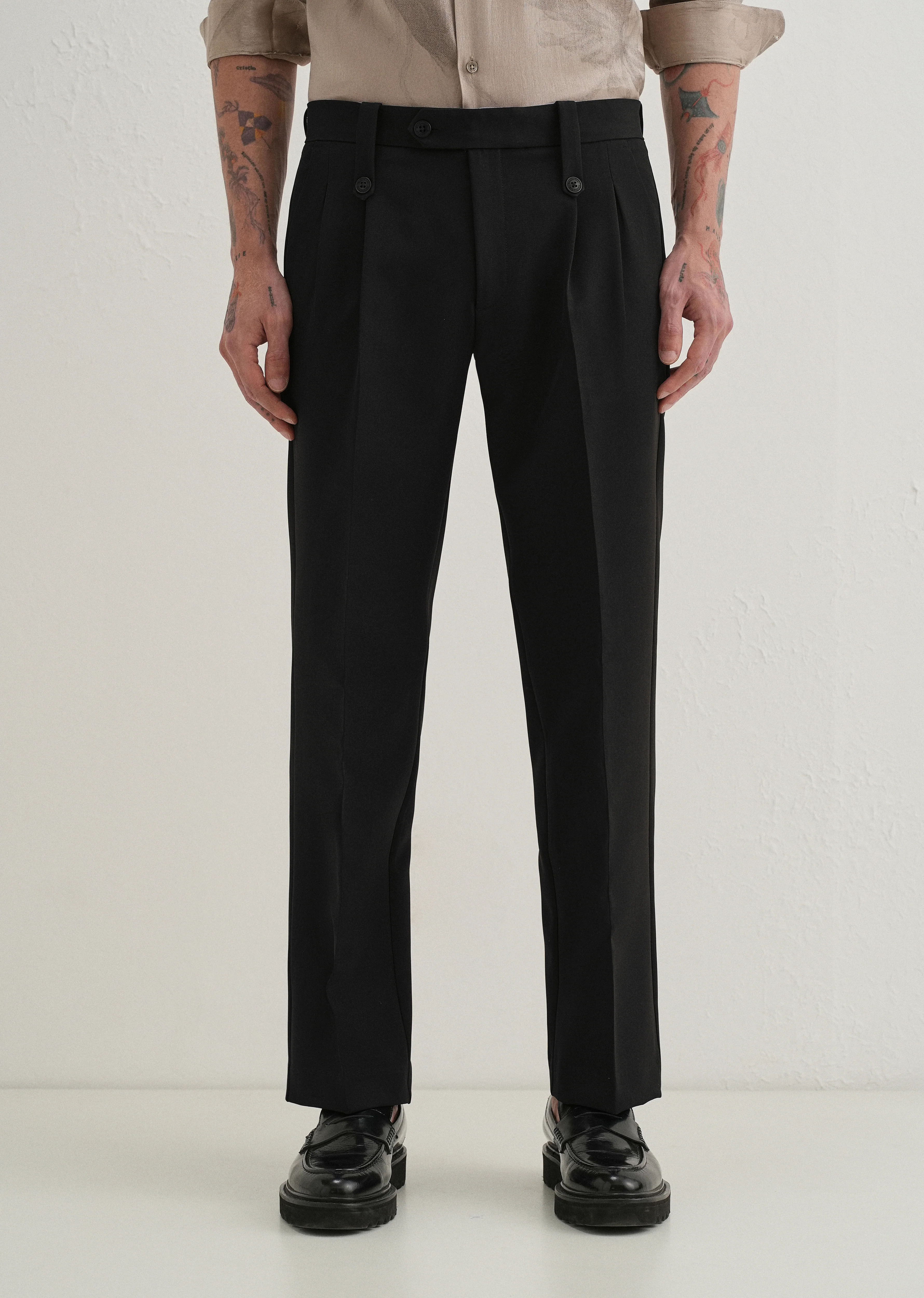 Black Button-Tab Pleat Trouser - Image 3