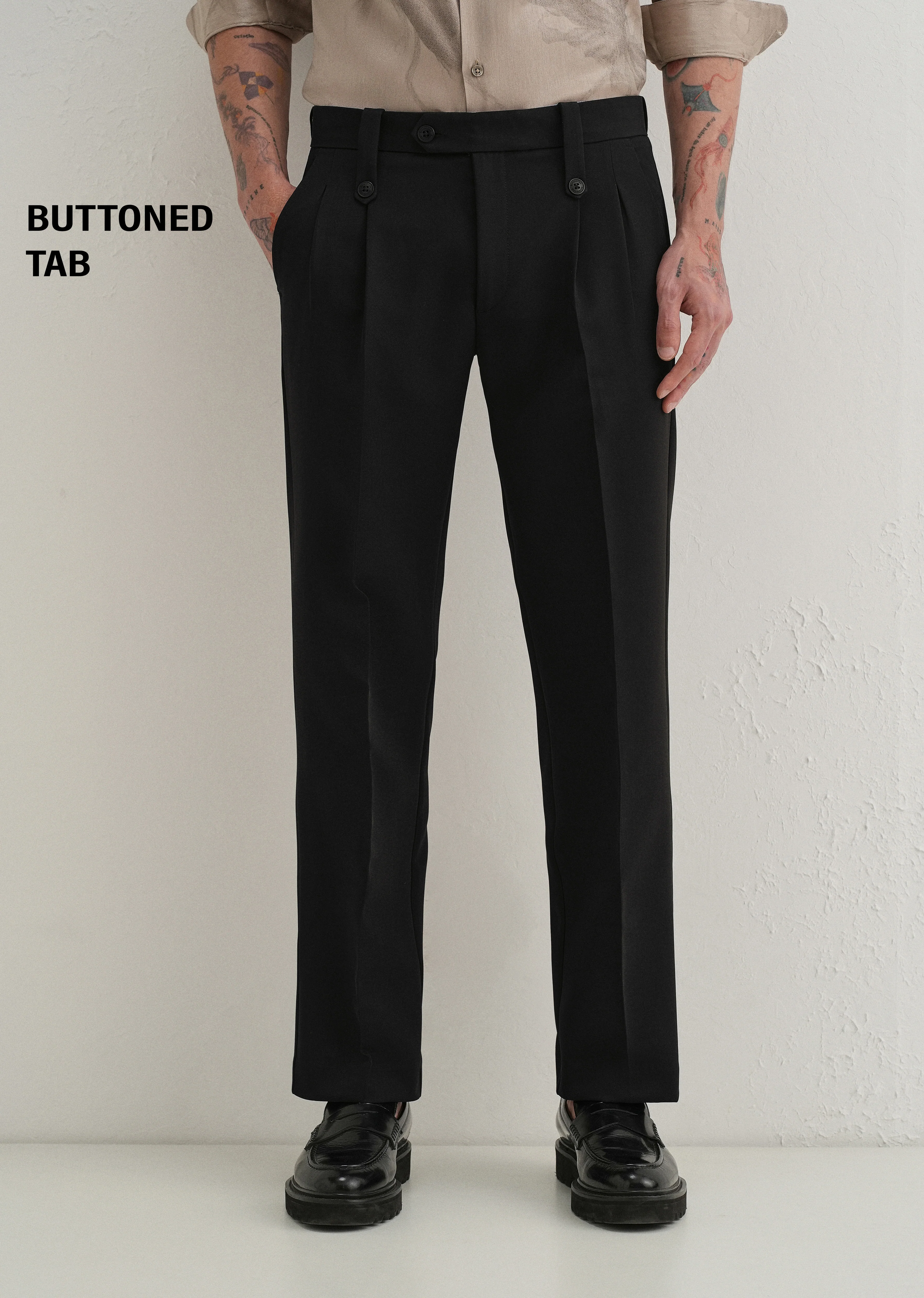 Black Button-Tab Pleat Trouser - Image 7