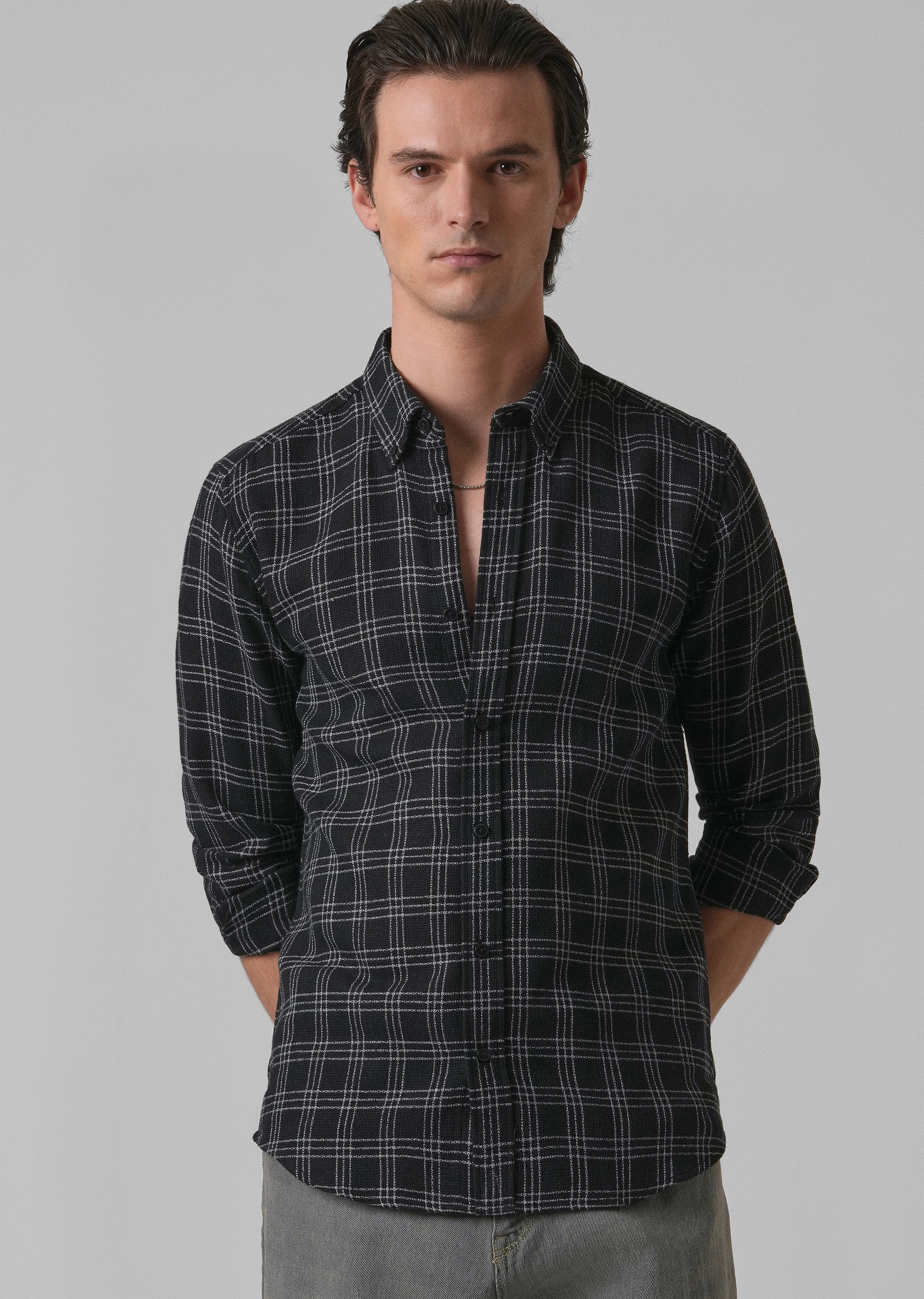 Melange Black Cannon Check Shirt - Image 7