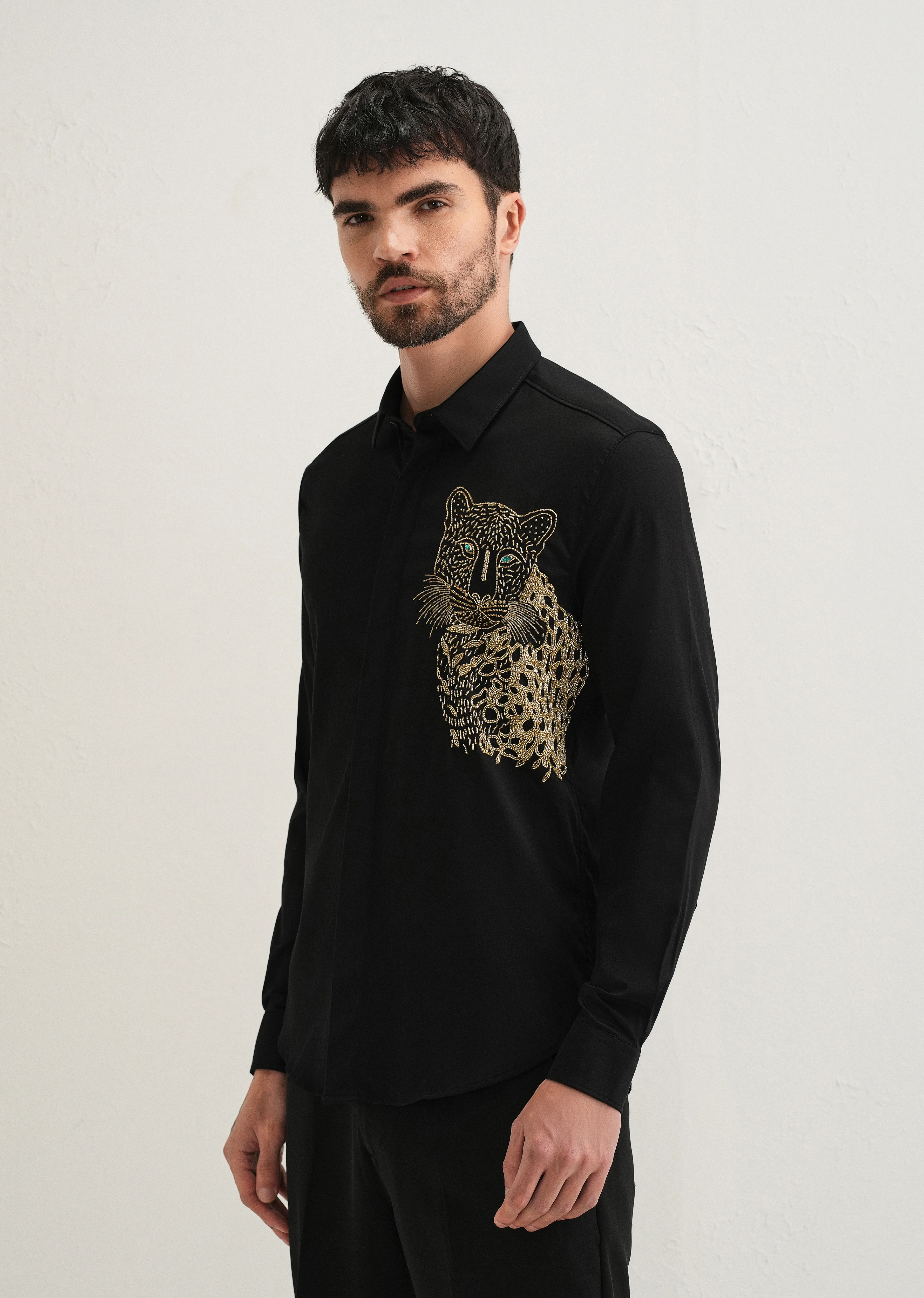 Black Cheetah Embellished Handwork Designer Shirt - Image 5