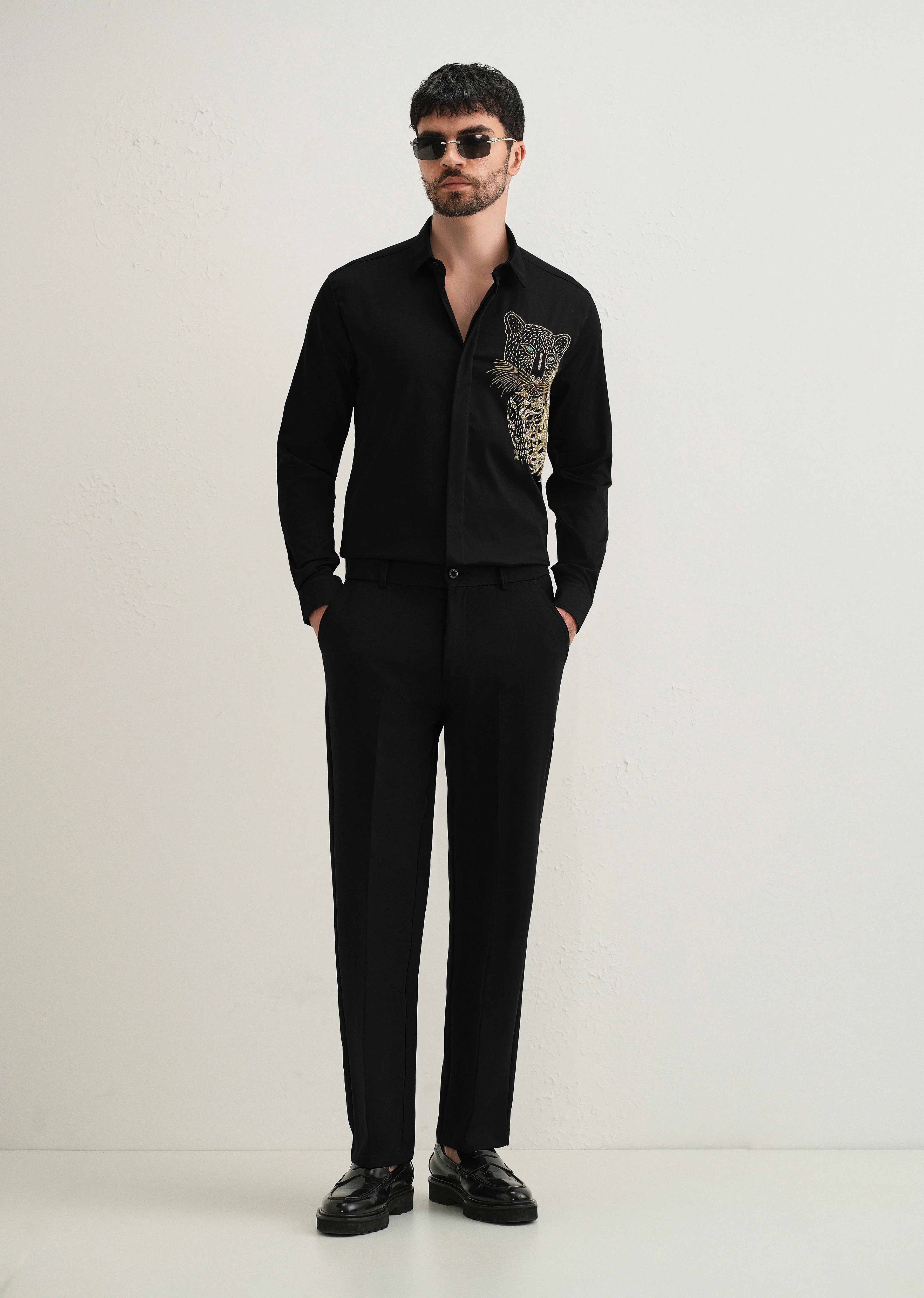 Black Cheetah Embellished Handwork Designer Shirt - Image 6