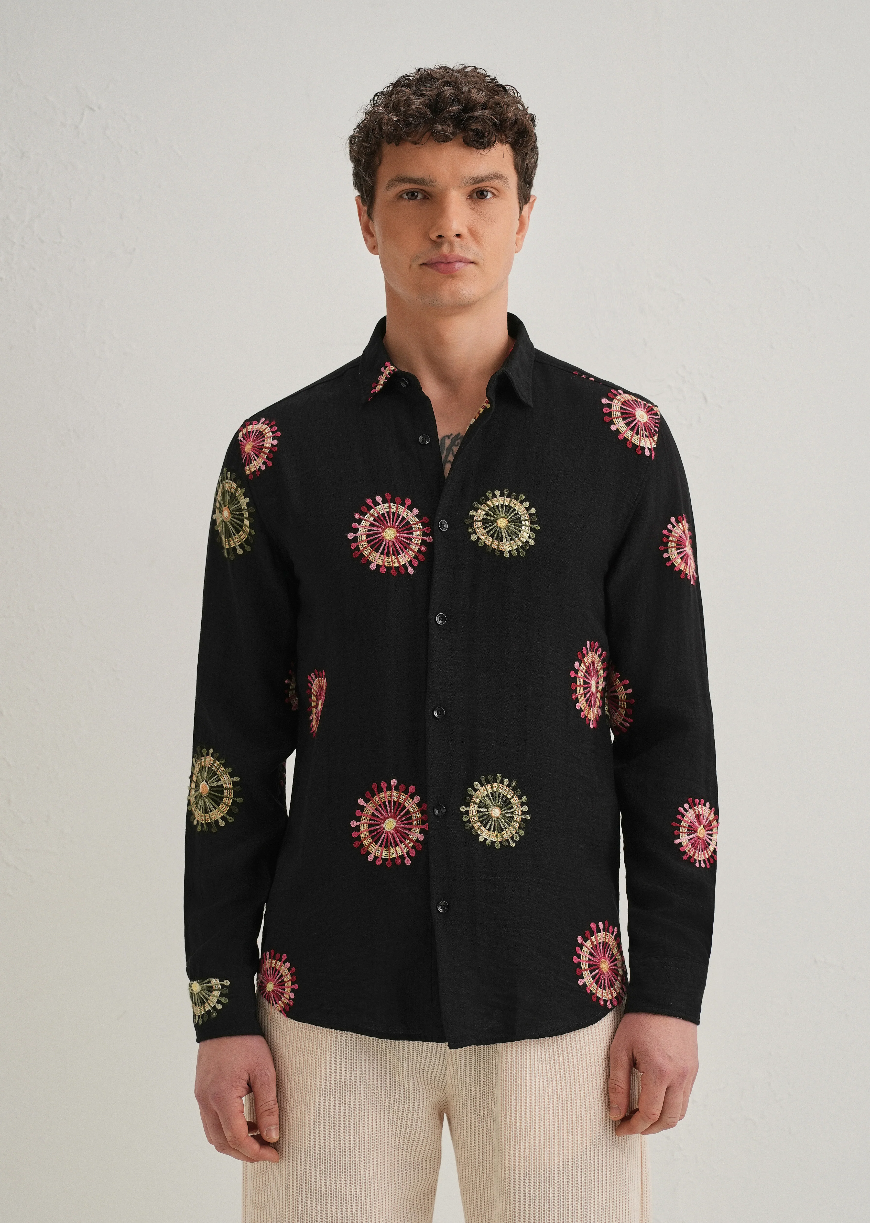 Black Circular Embroidery Shirt - Image 4