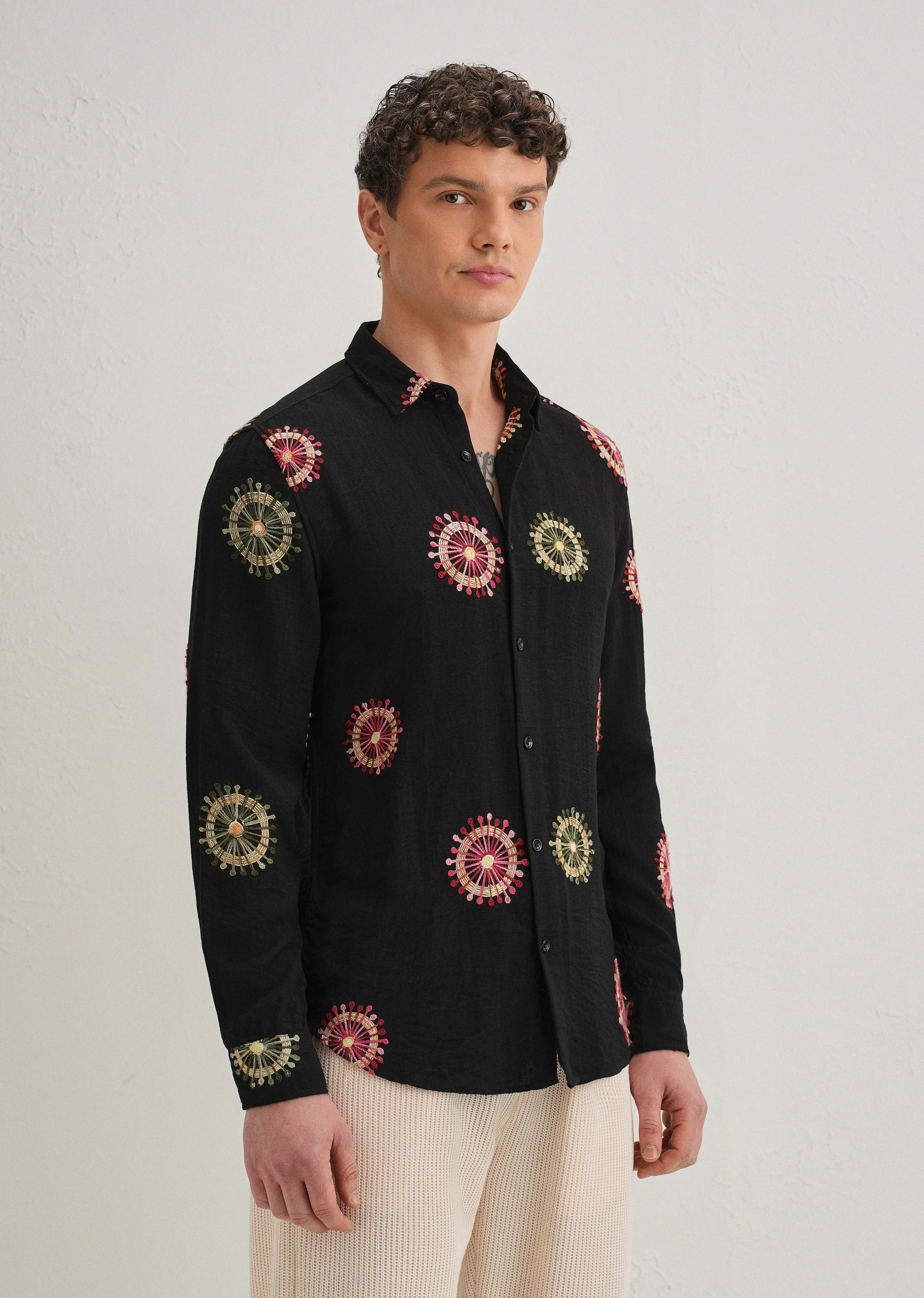 Black Circular Embroidery Shirt - Image 5