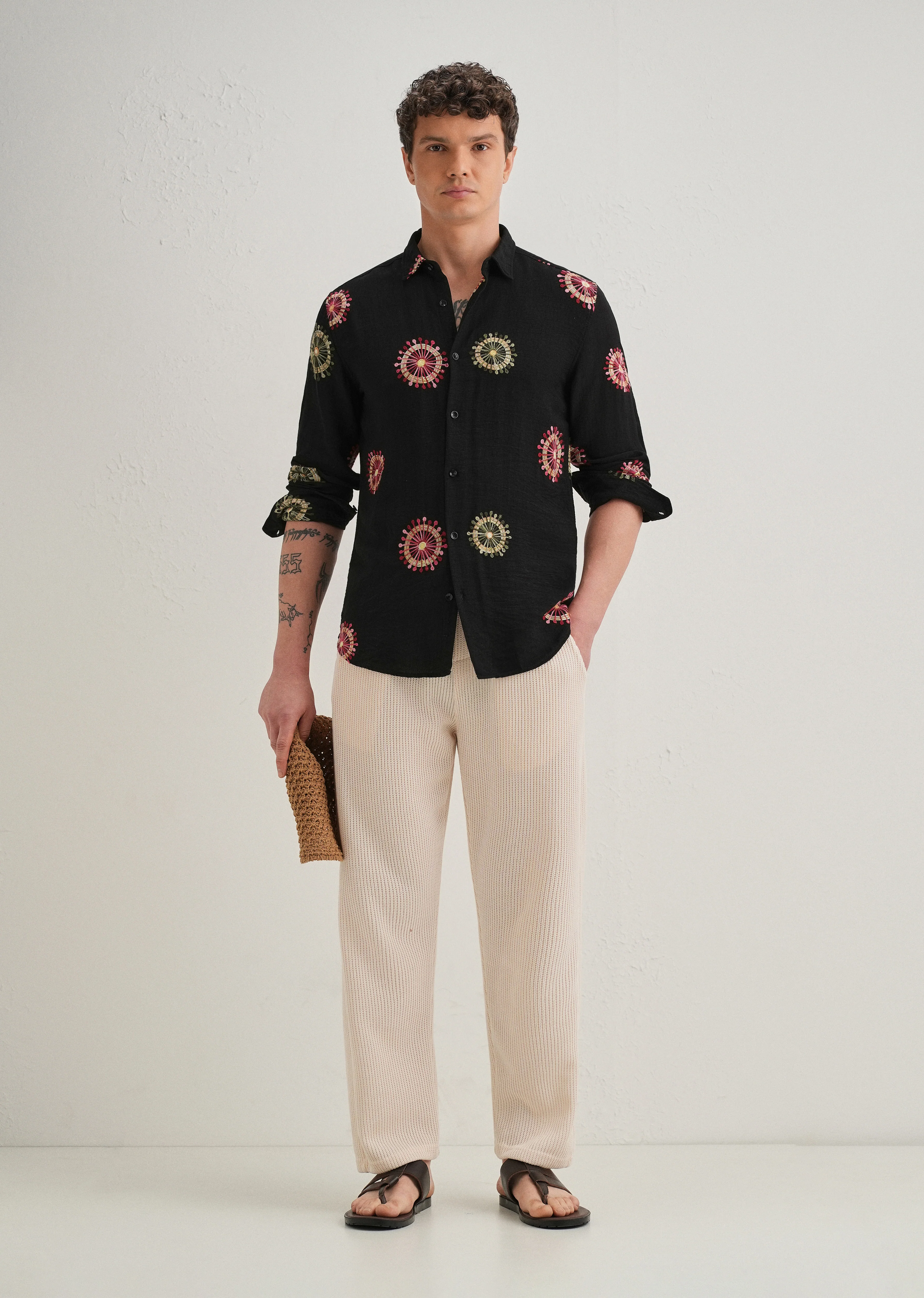 Black Circular Embroidery Shirt - Image 6