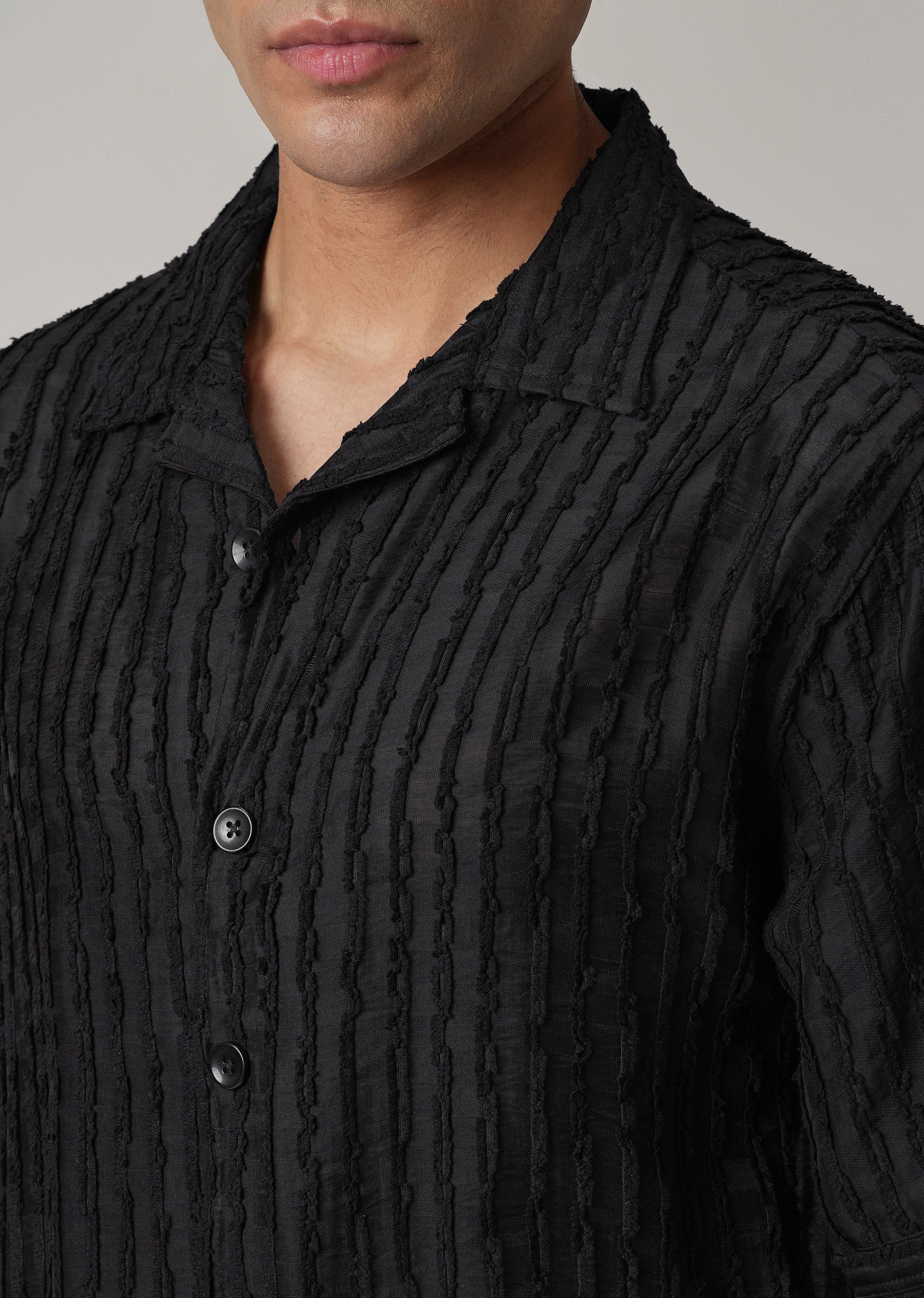Black Clip Jacquard Stripe Shirt - Image 5