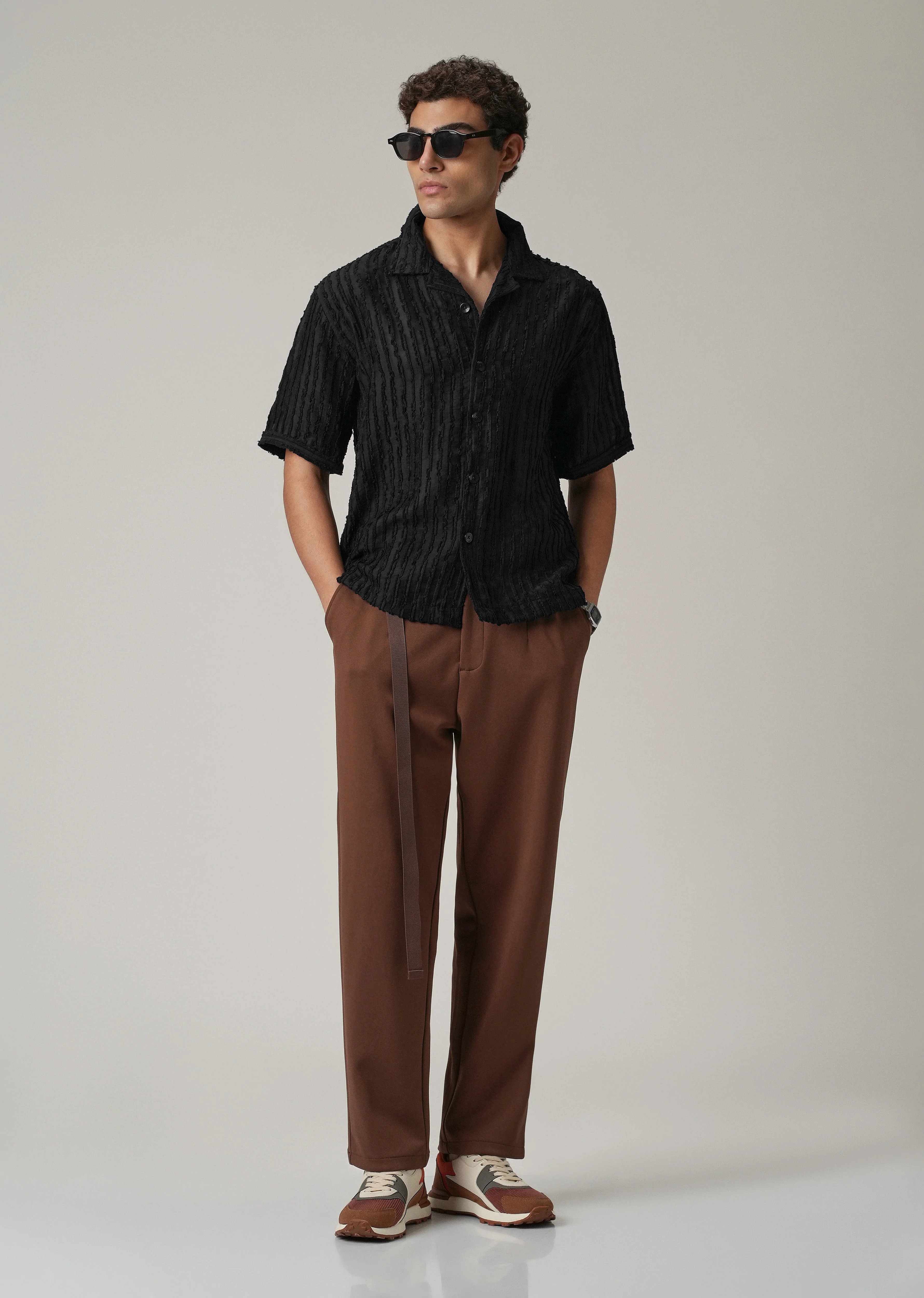 Black Clip Jacquard Stripe Shirt - Image 6