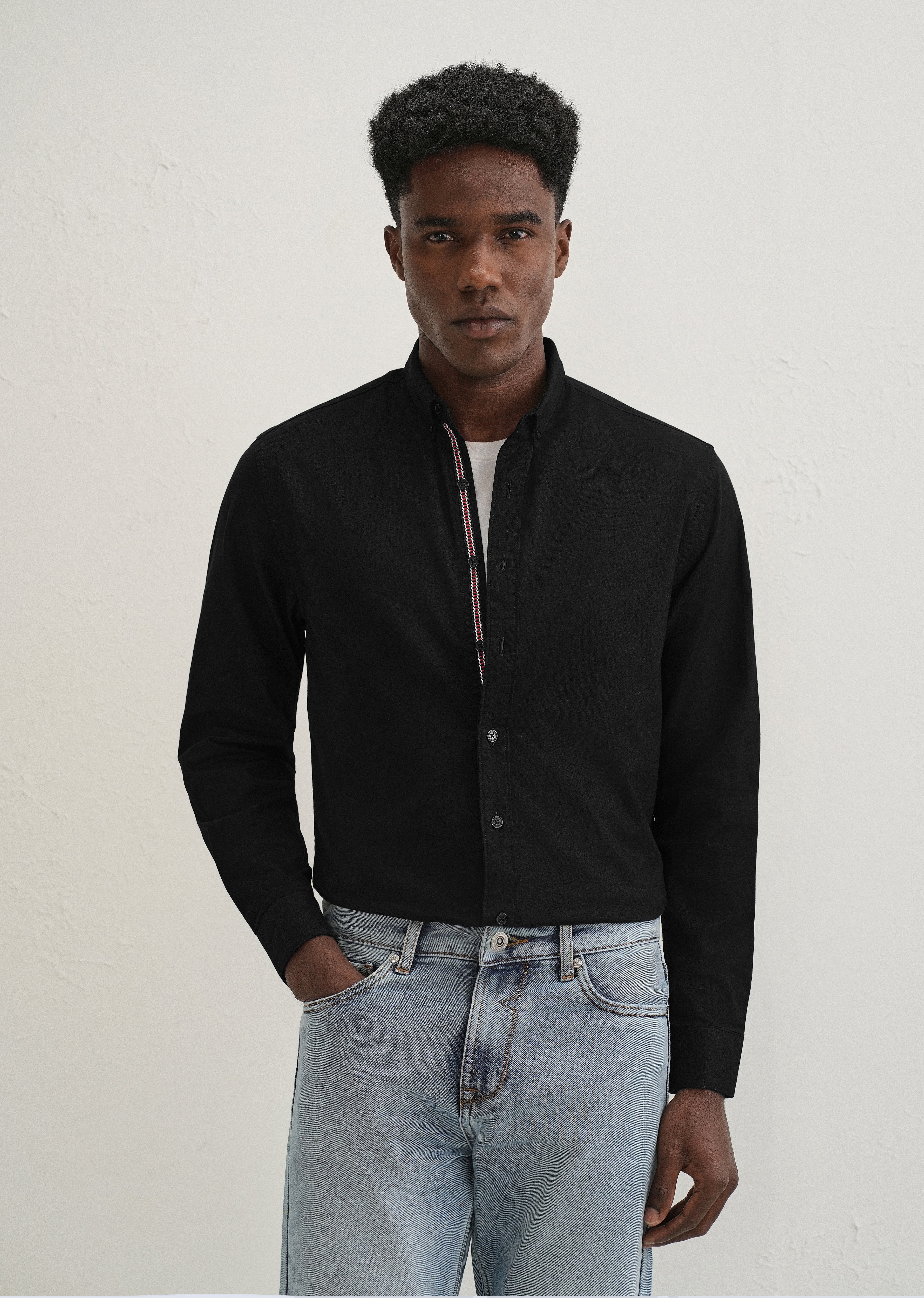 Black Contrast Placket Shirt - Image 2