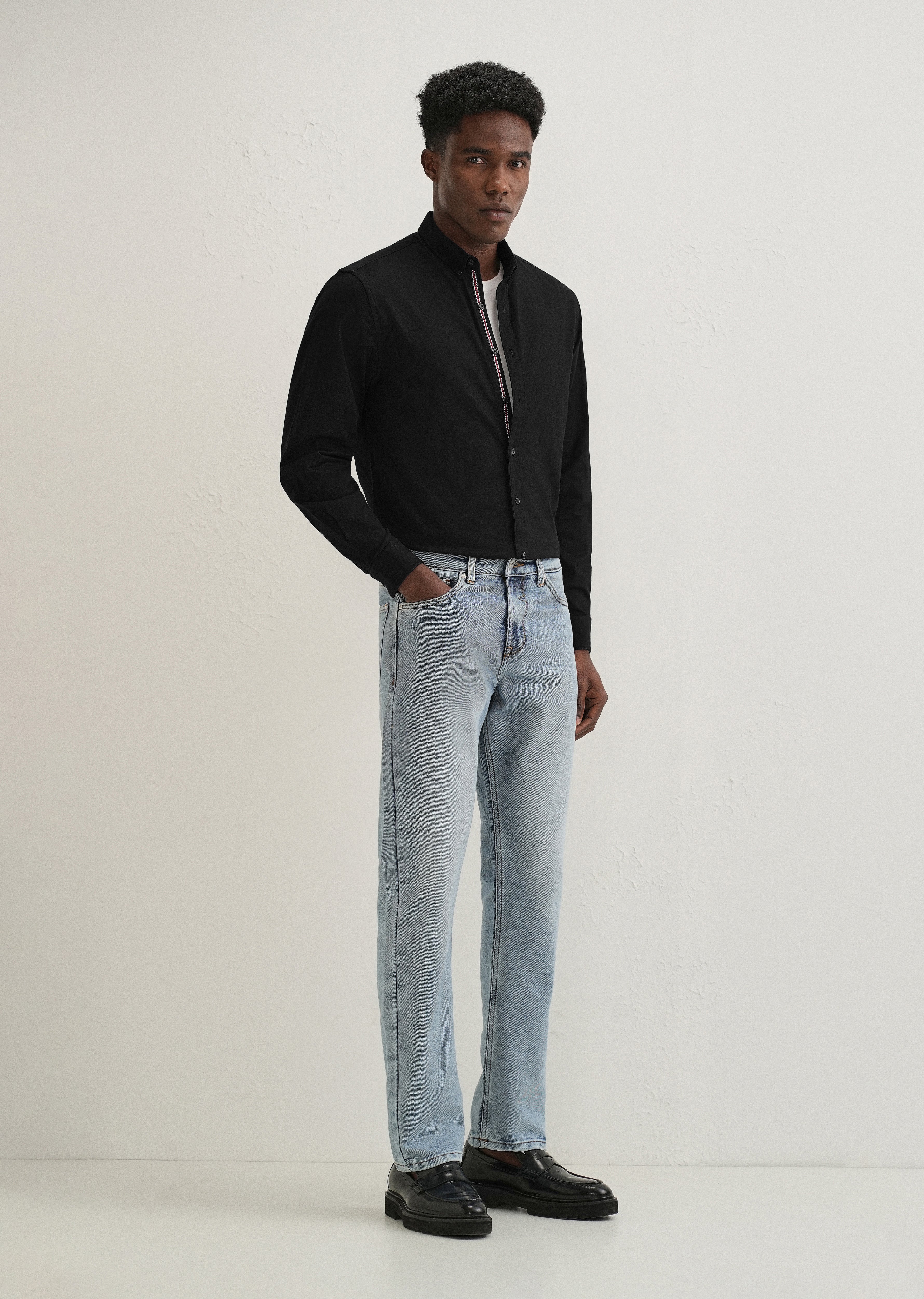 Black Contrast Placket Shirt - Image 8