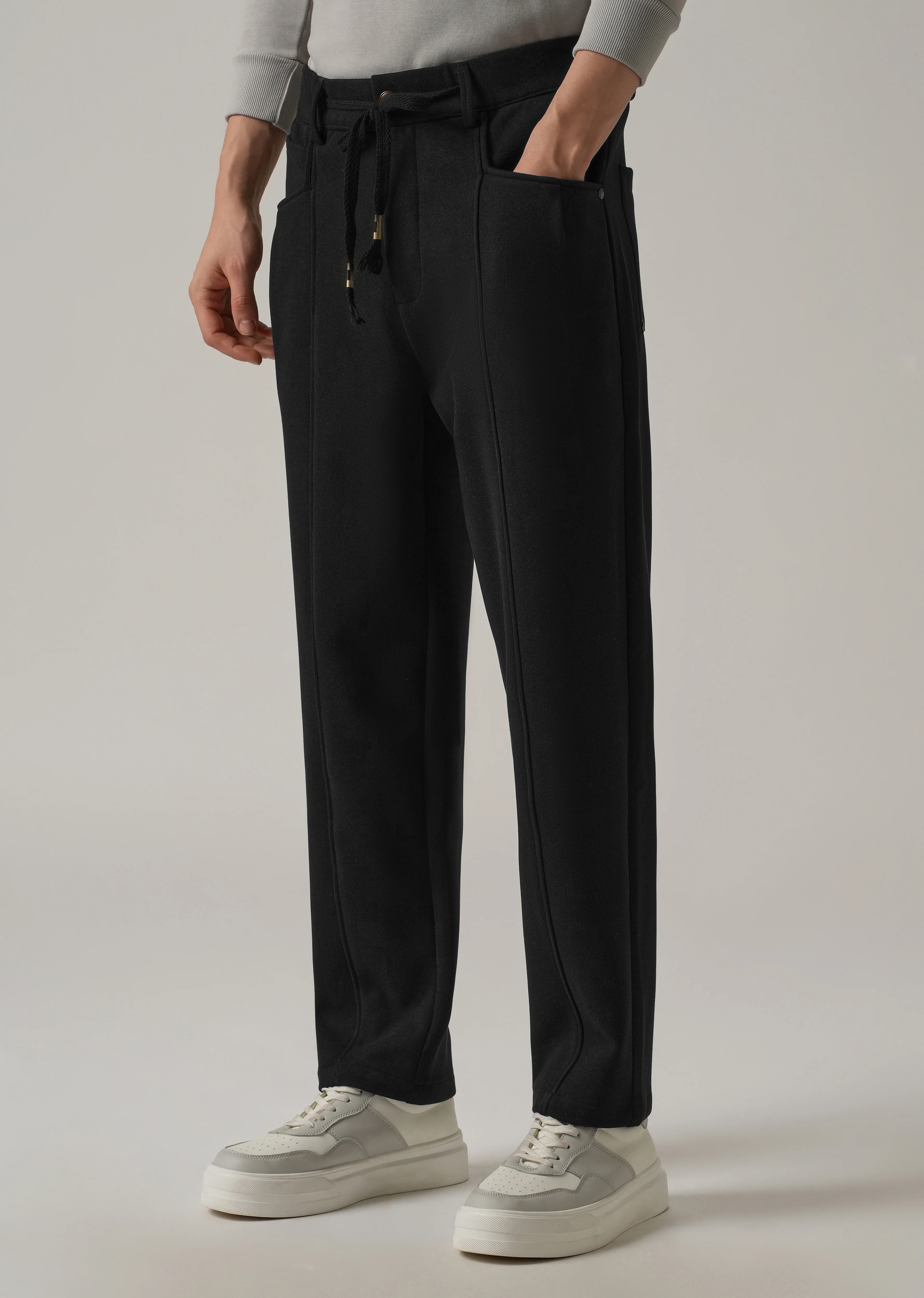 Black Corduroy Relaxed Fit Drawstring Pant - Image 4