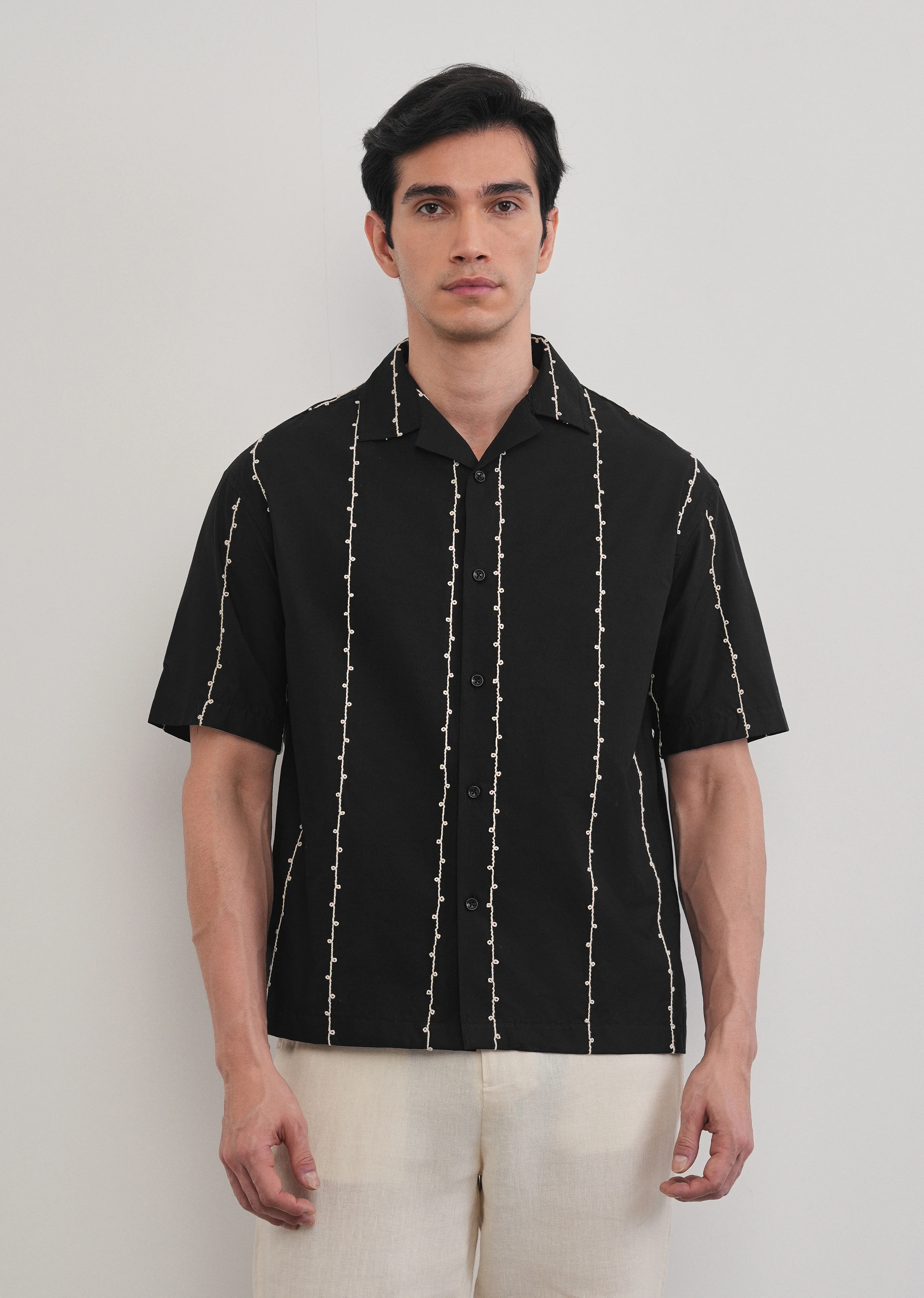Black Cotton Embroidery Shirt - Image 3