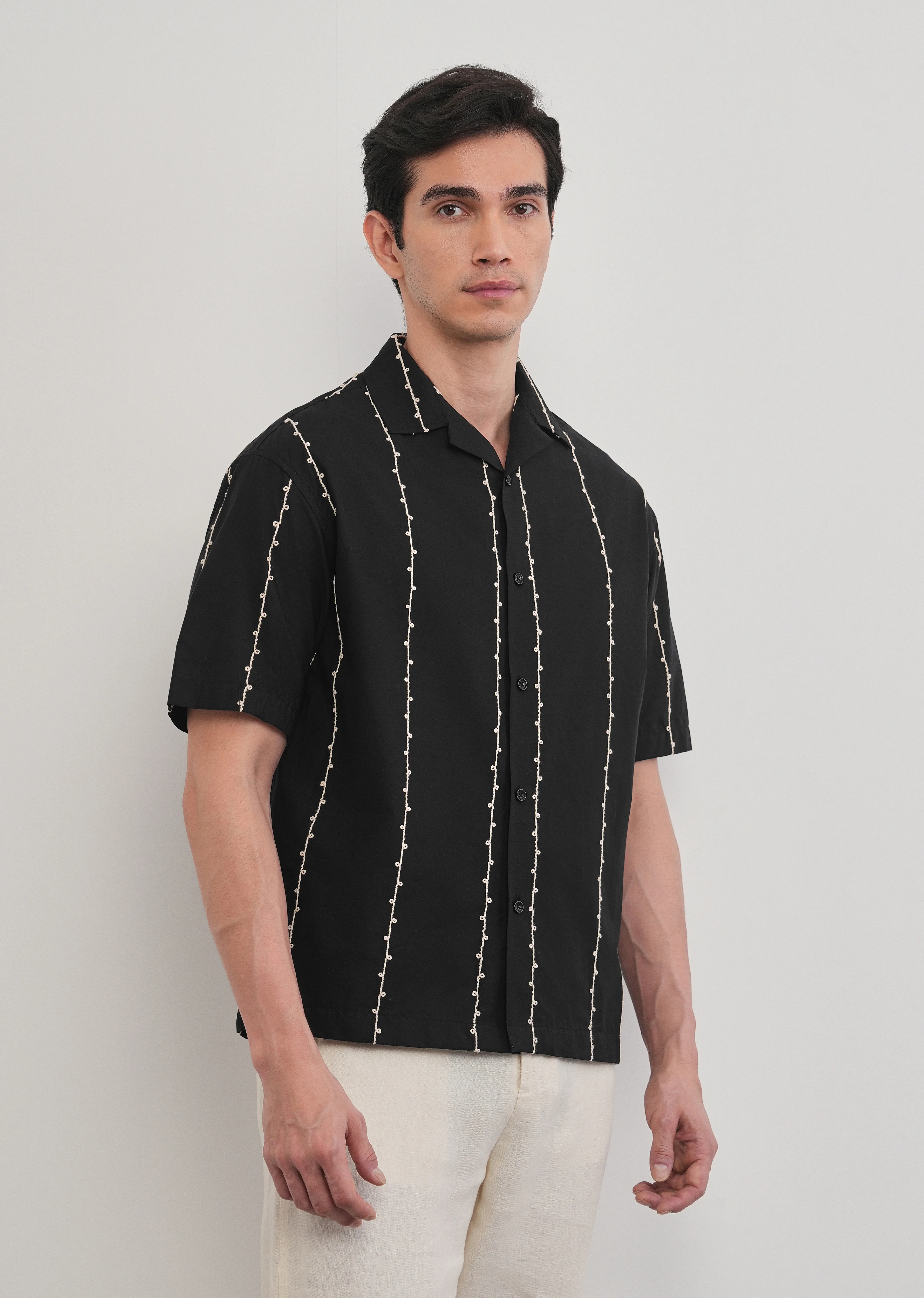 Black Cotton Embroidery Shirt - Image 4