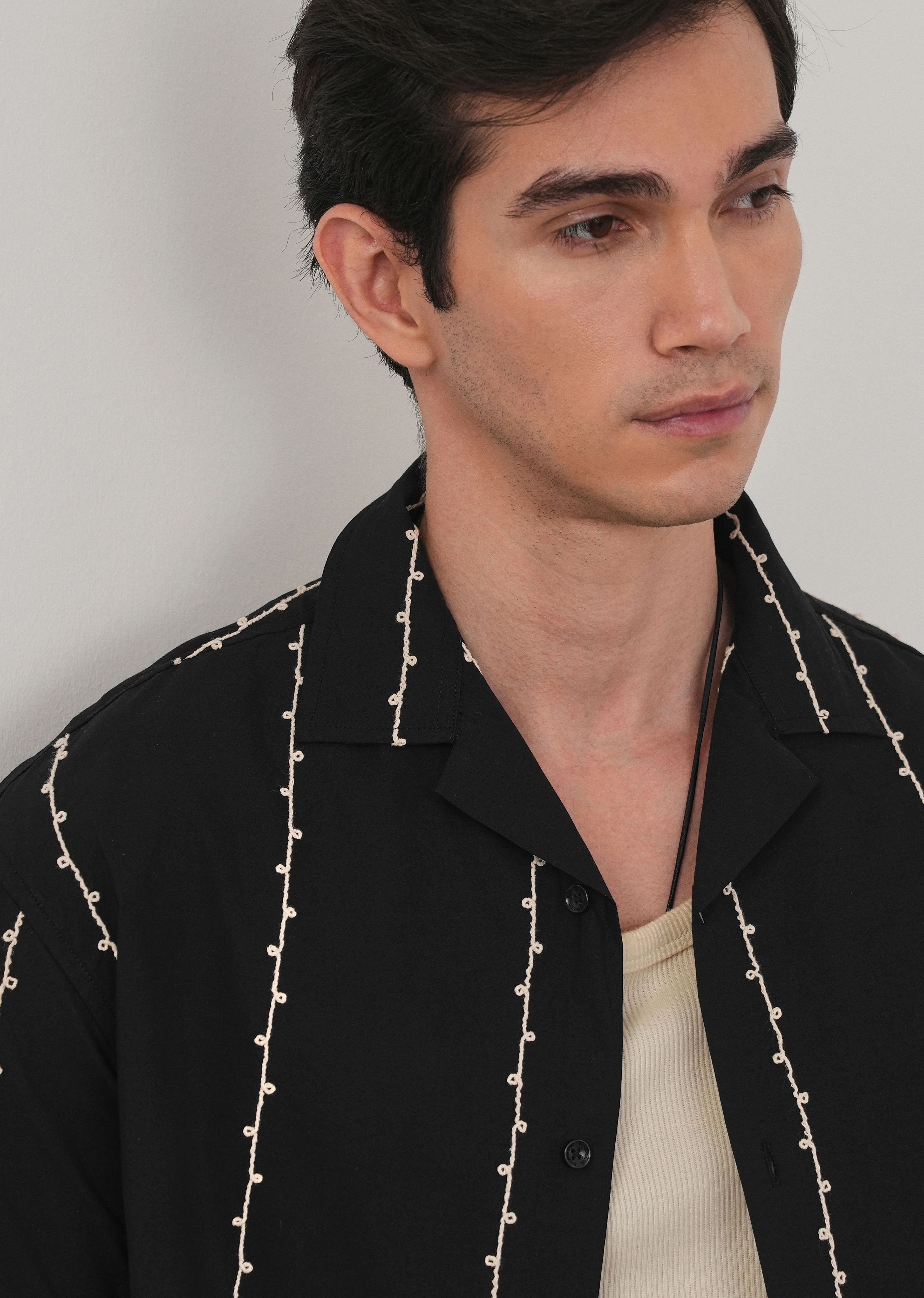 Black Cotton Embroidery Shirt - Image 5