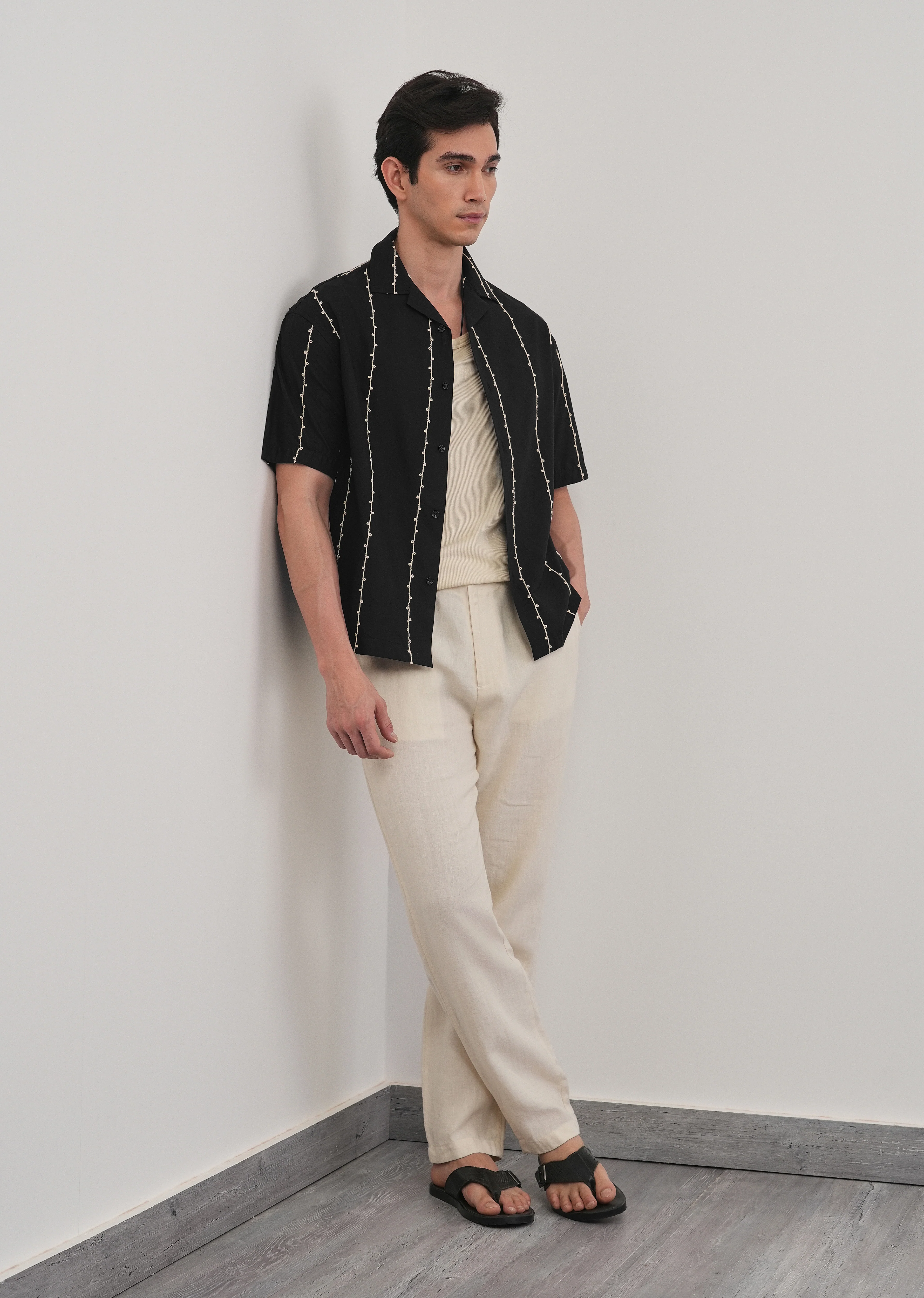 Black Cotton Embroidery Shirt - Image 6