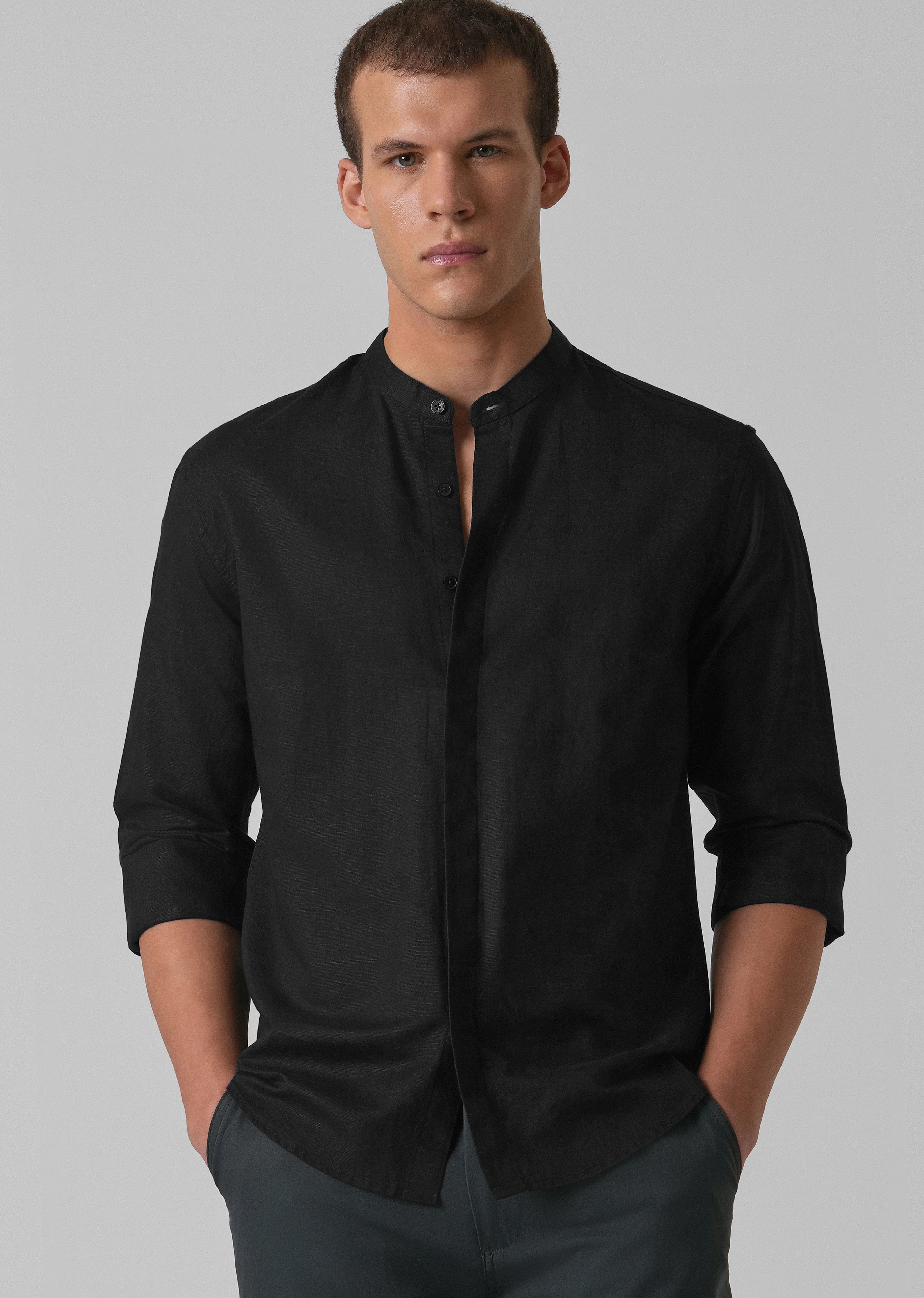 Black Cotton Linen Shirt - Image 7