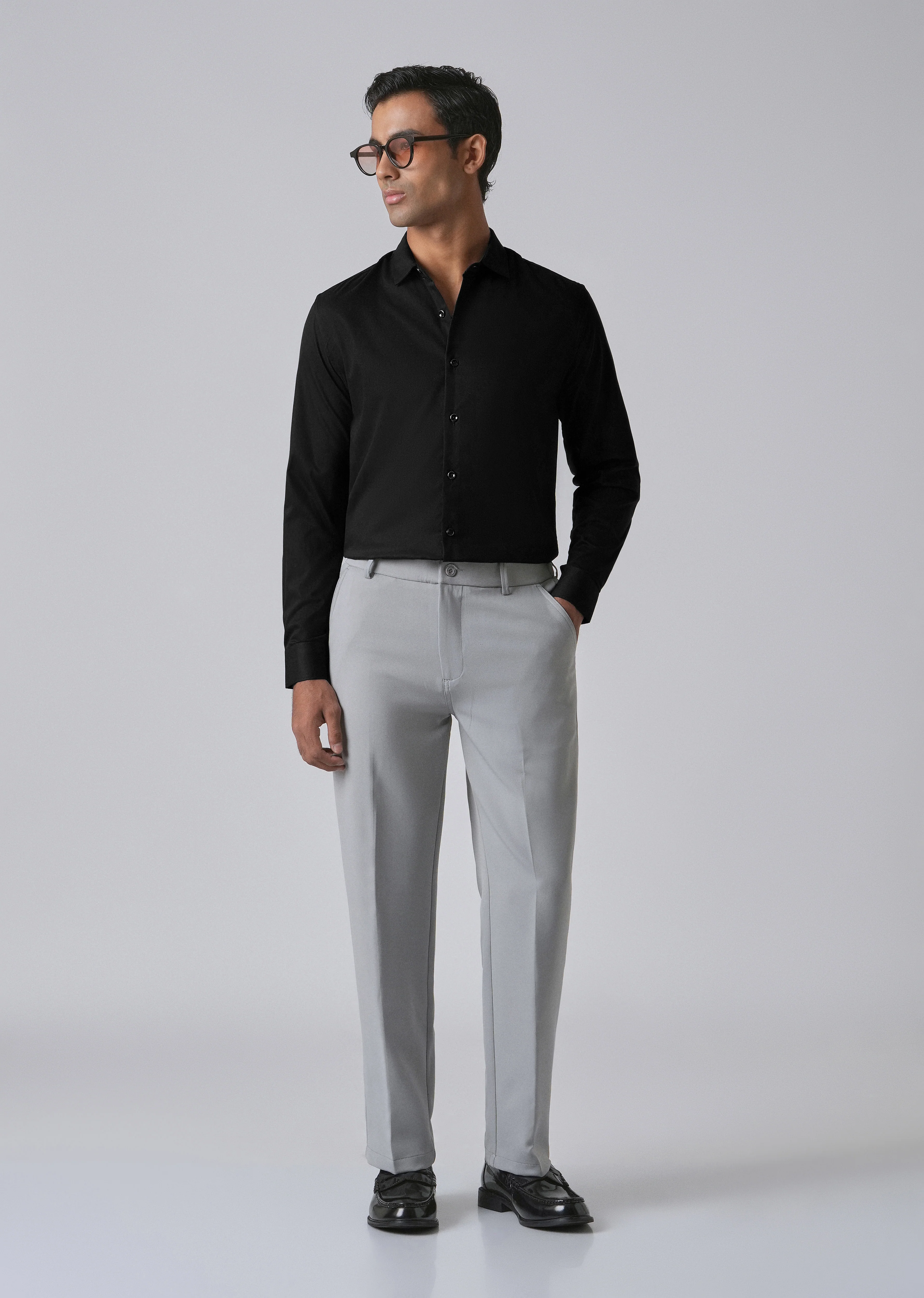 Black Cotton Stretch Plain Shirt - Image 6