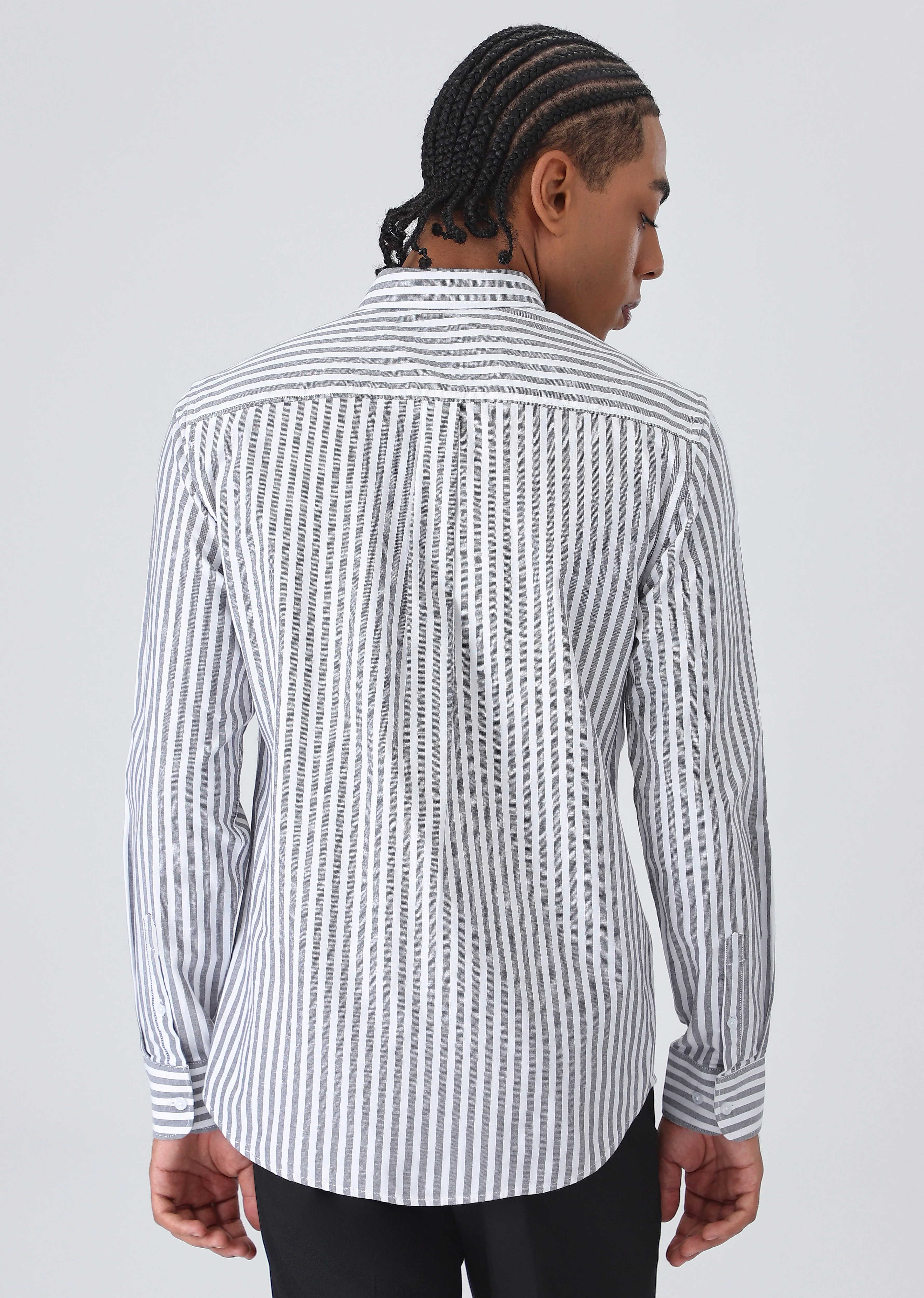 Black Cotton Oxford Stripe Shirt - Image 4
