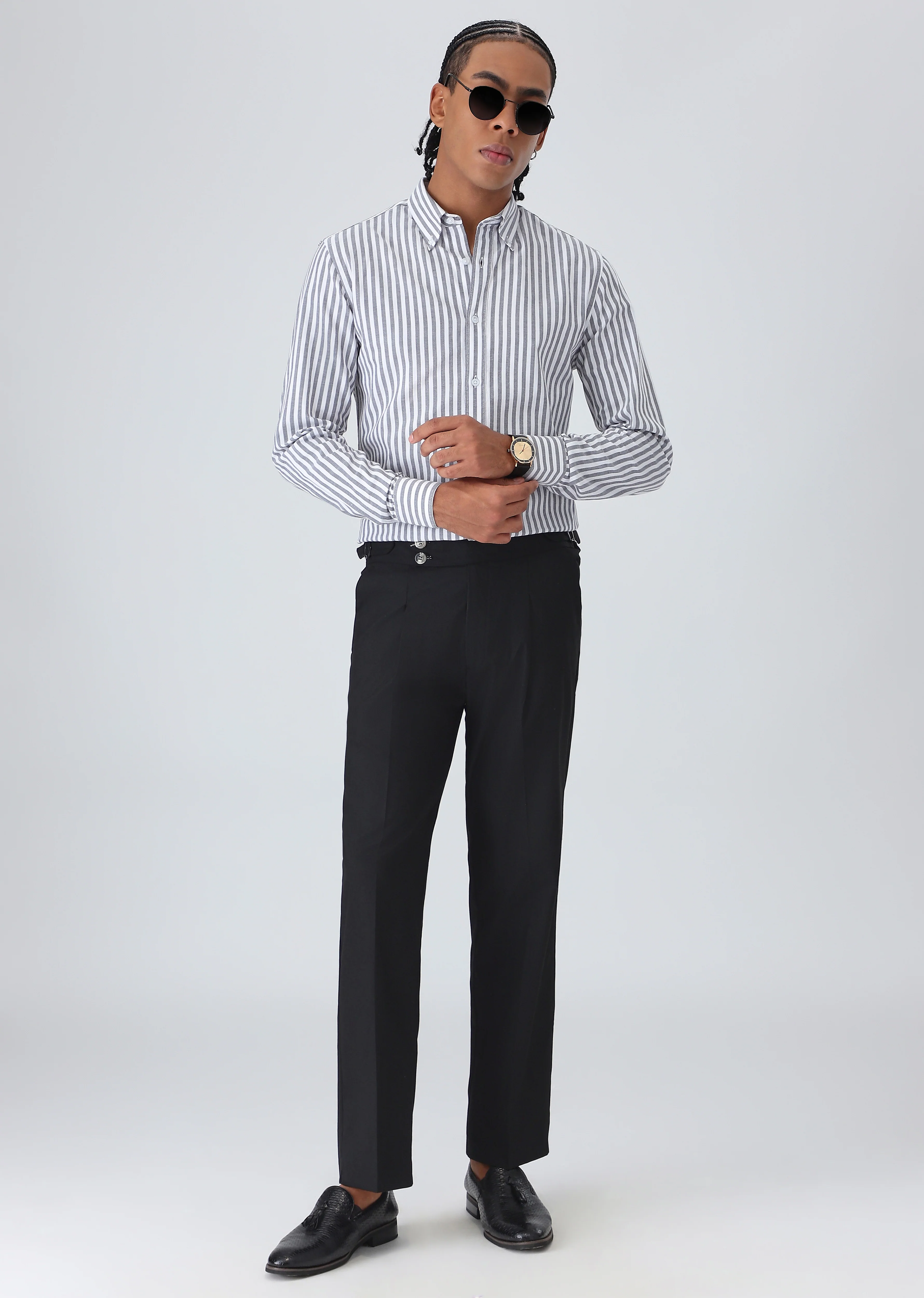 Black Cotton Oxford Stripe Shirt - Image 6