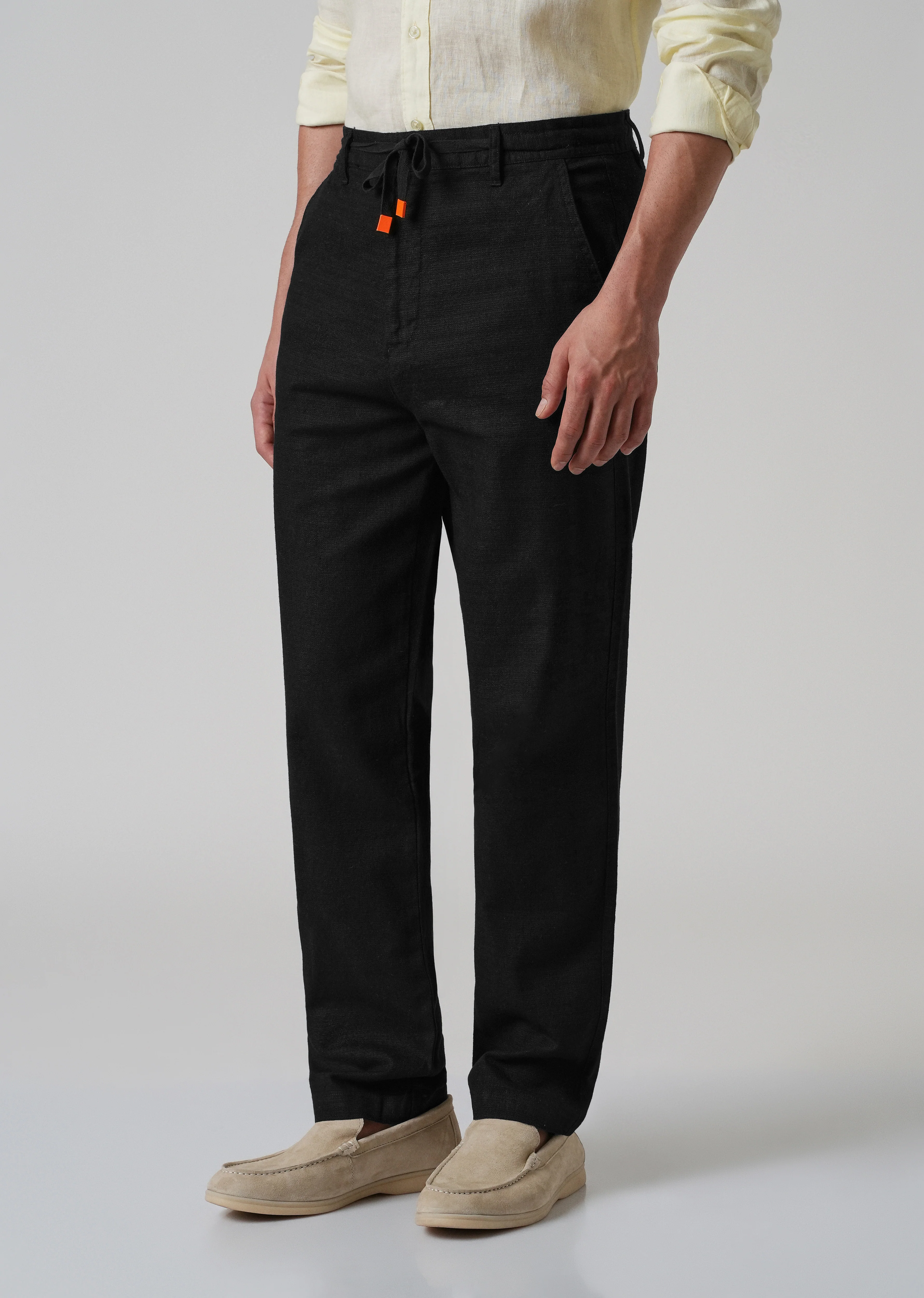 Black Linen-Look Cotton Trousers - Image 4