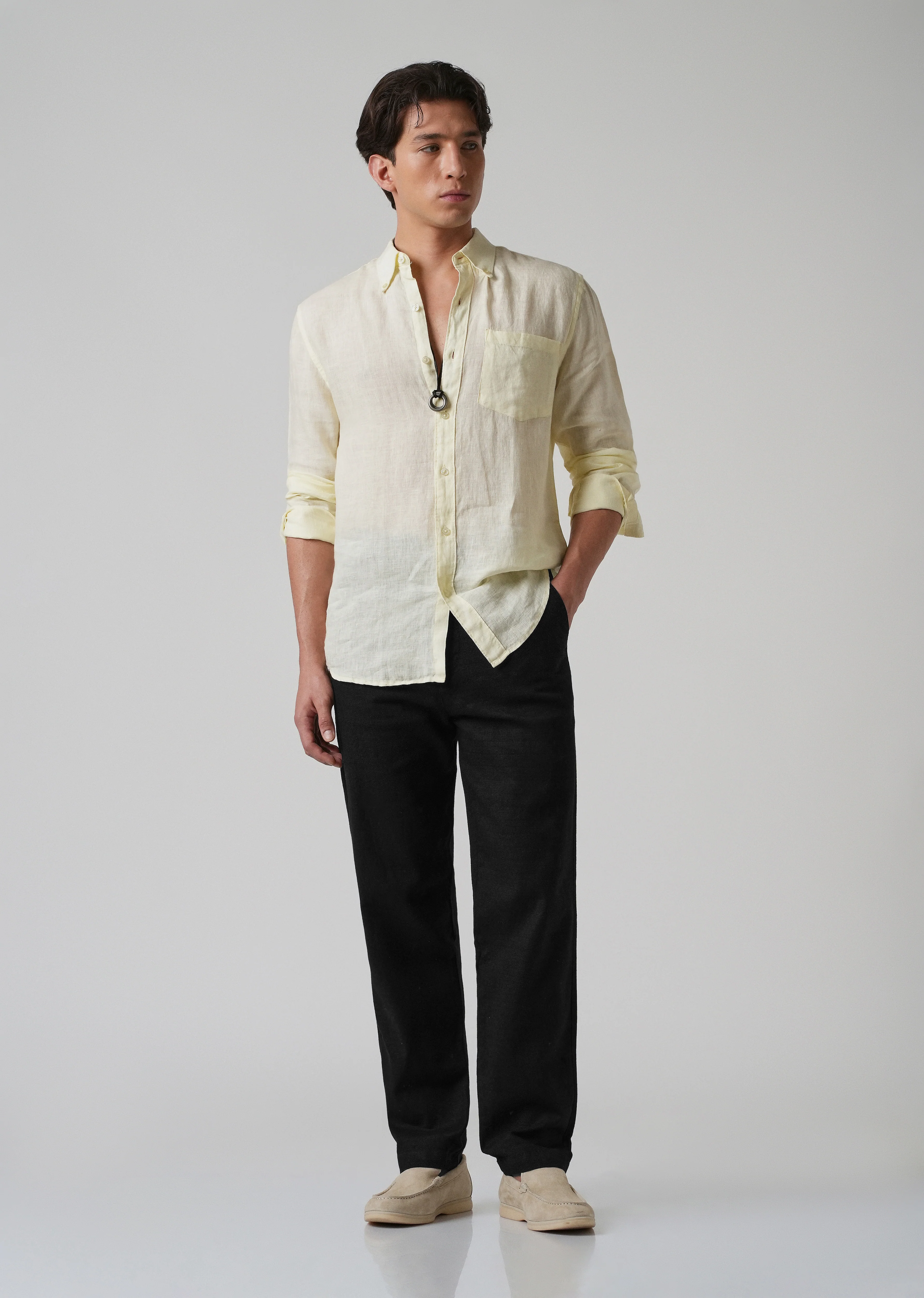 Black Linen-Look Cotton Trousers - Image 6
