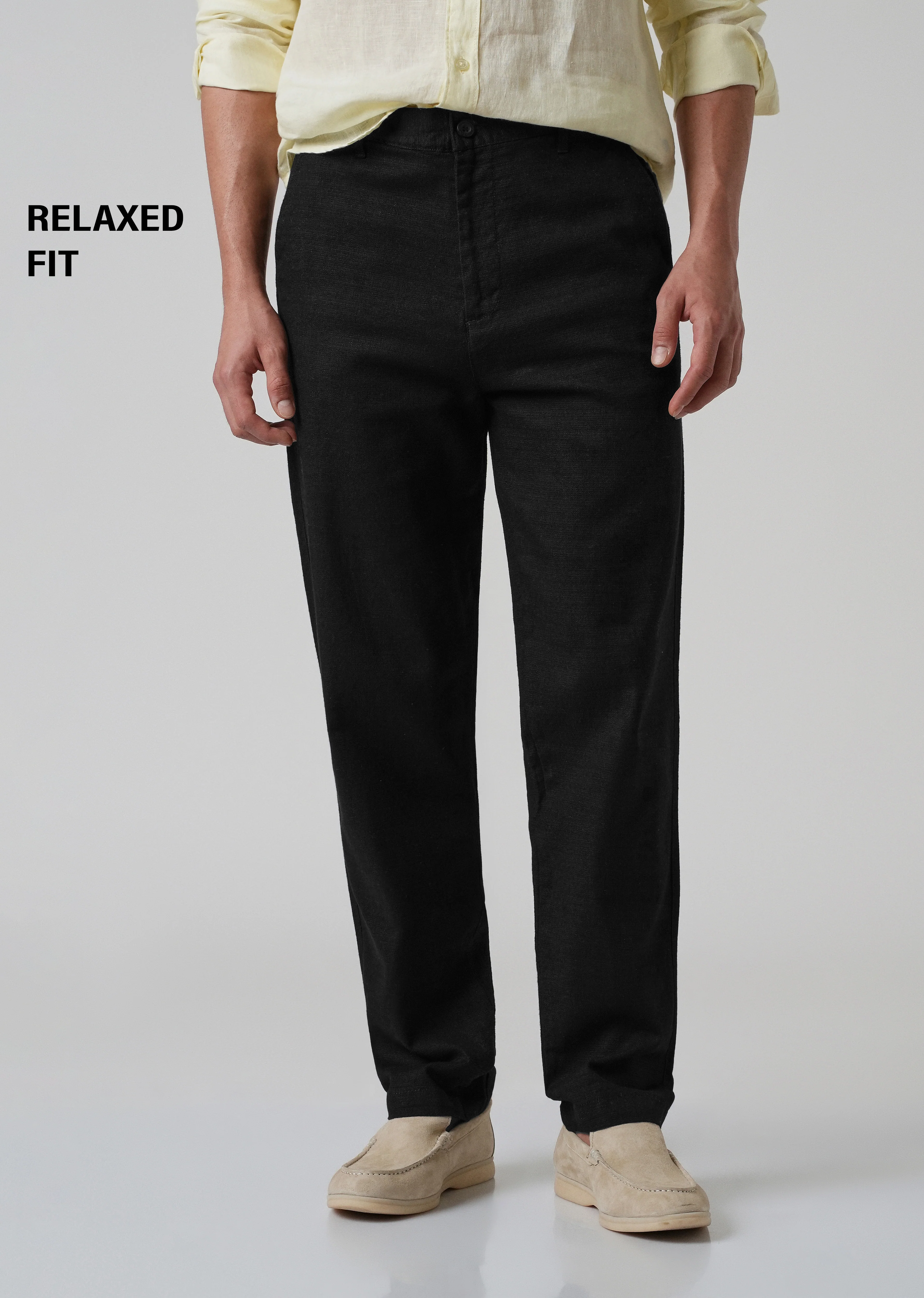 Black Linen-Look Cotton Trousers - Image 7