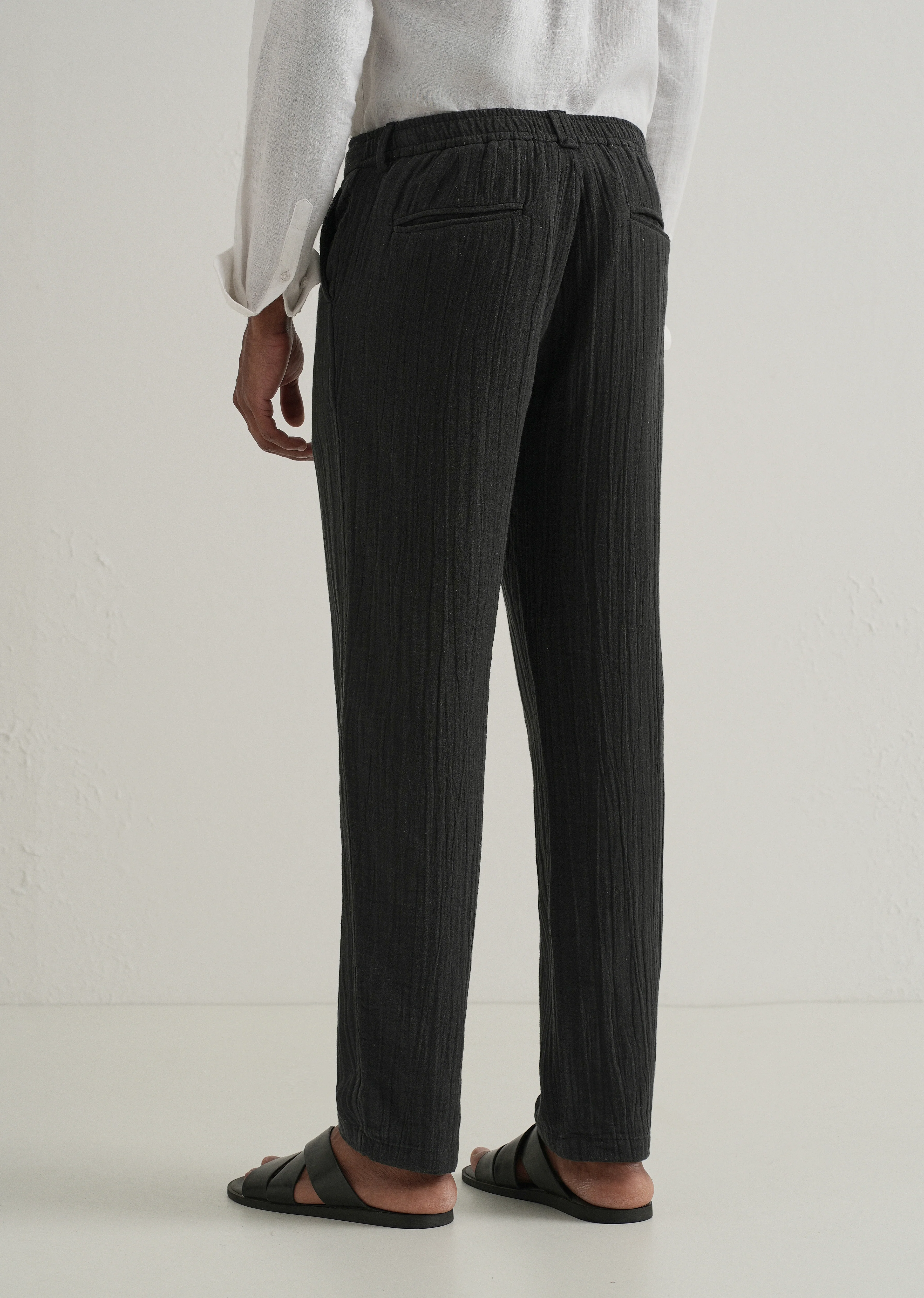 Black Crinkled Cotton Trouser - Image 3