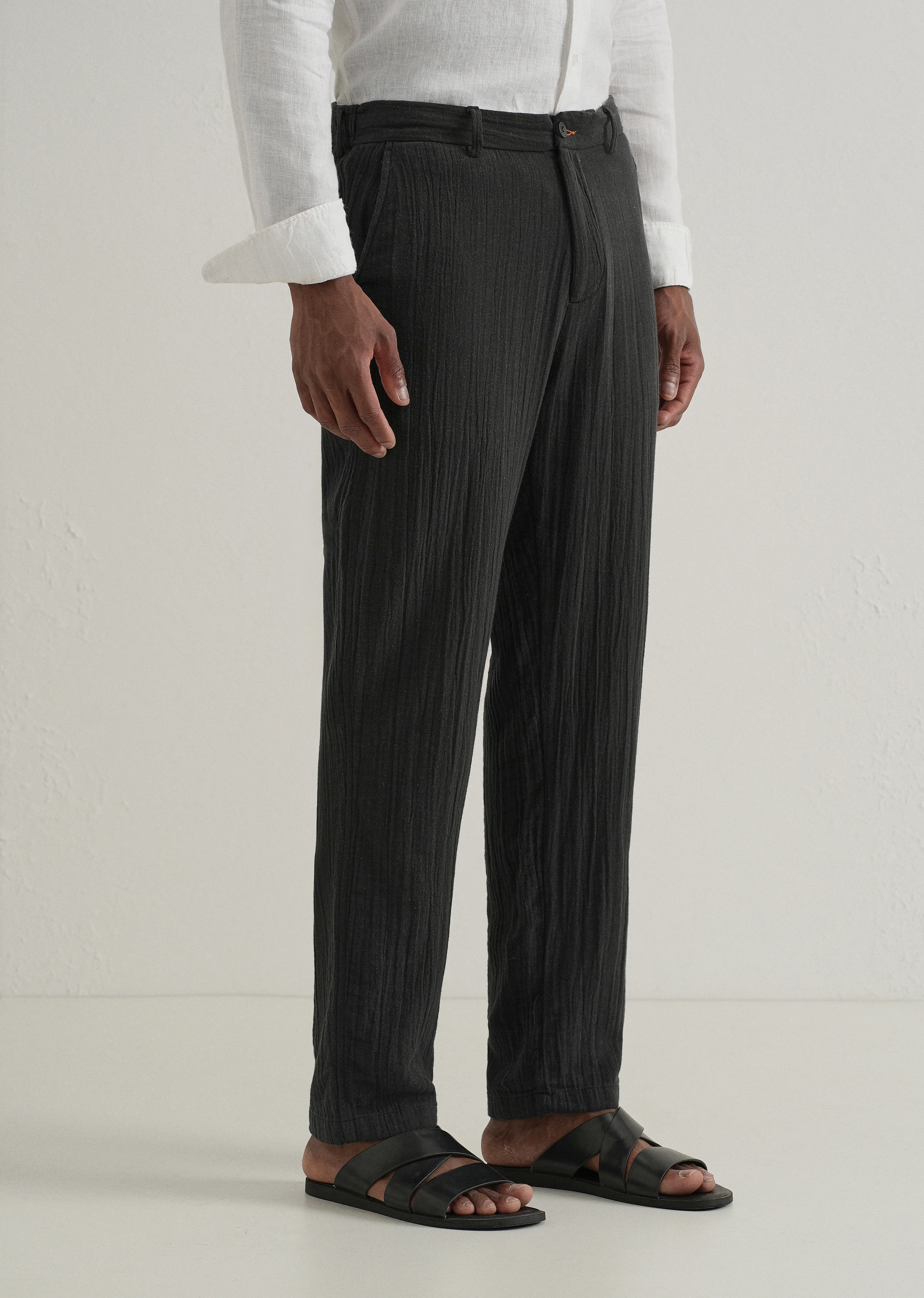 Black Crinkled Cotton Trouser - Image 5
