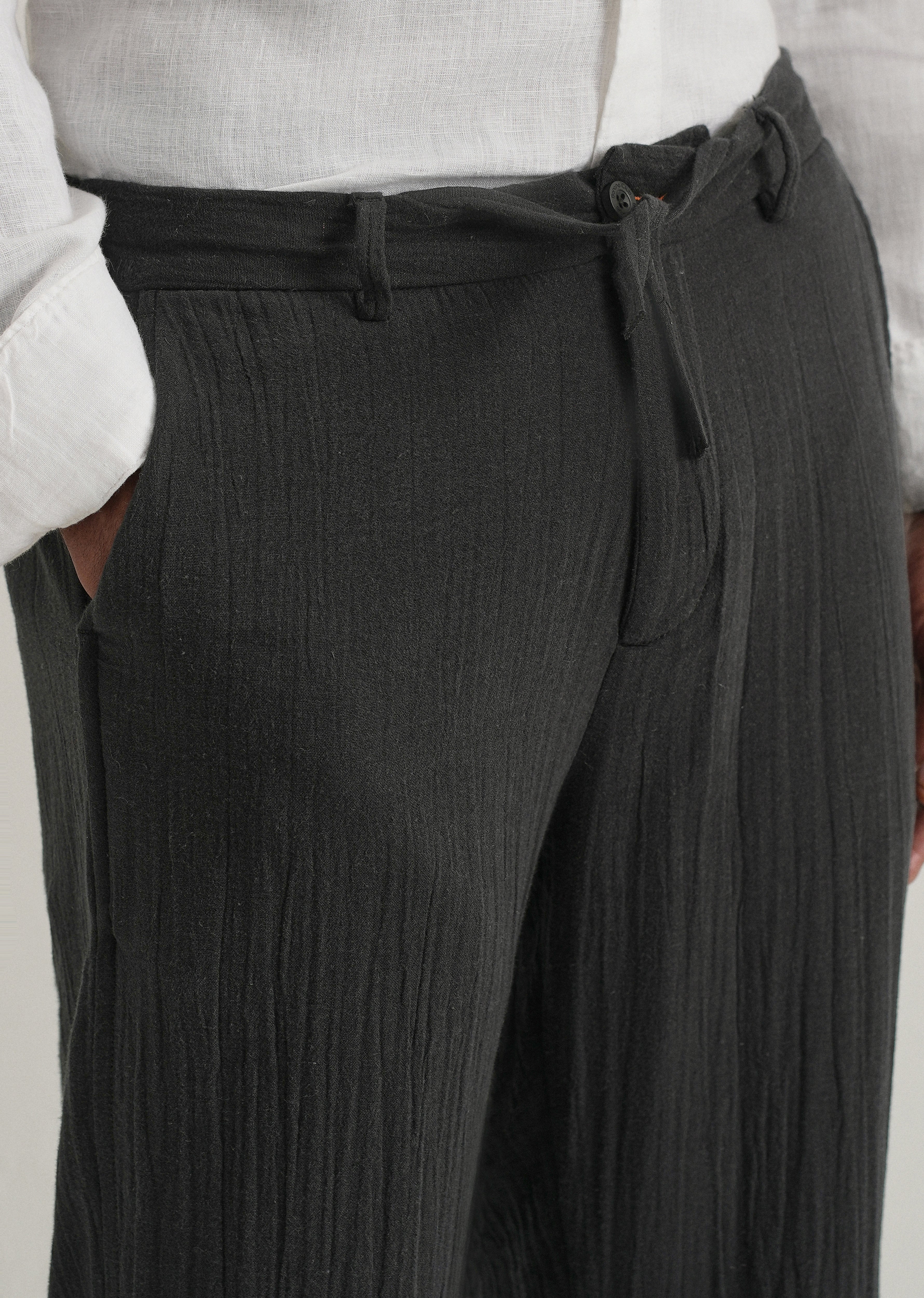 Black Crinkled Cotton Trouser - Image 6
