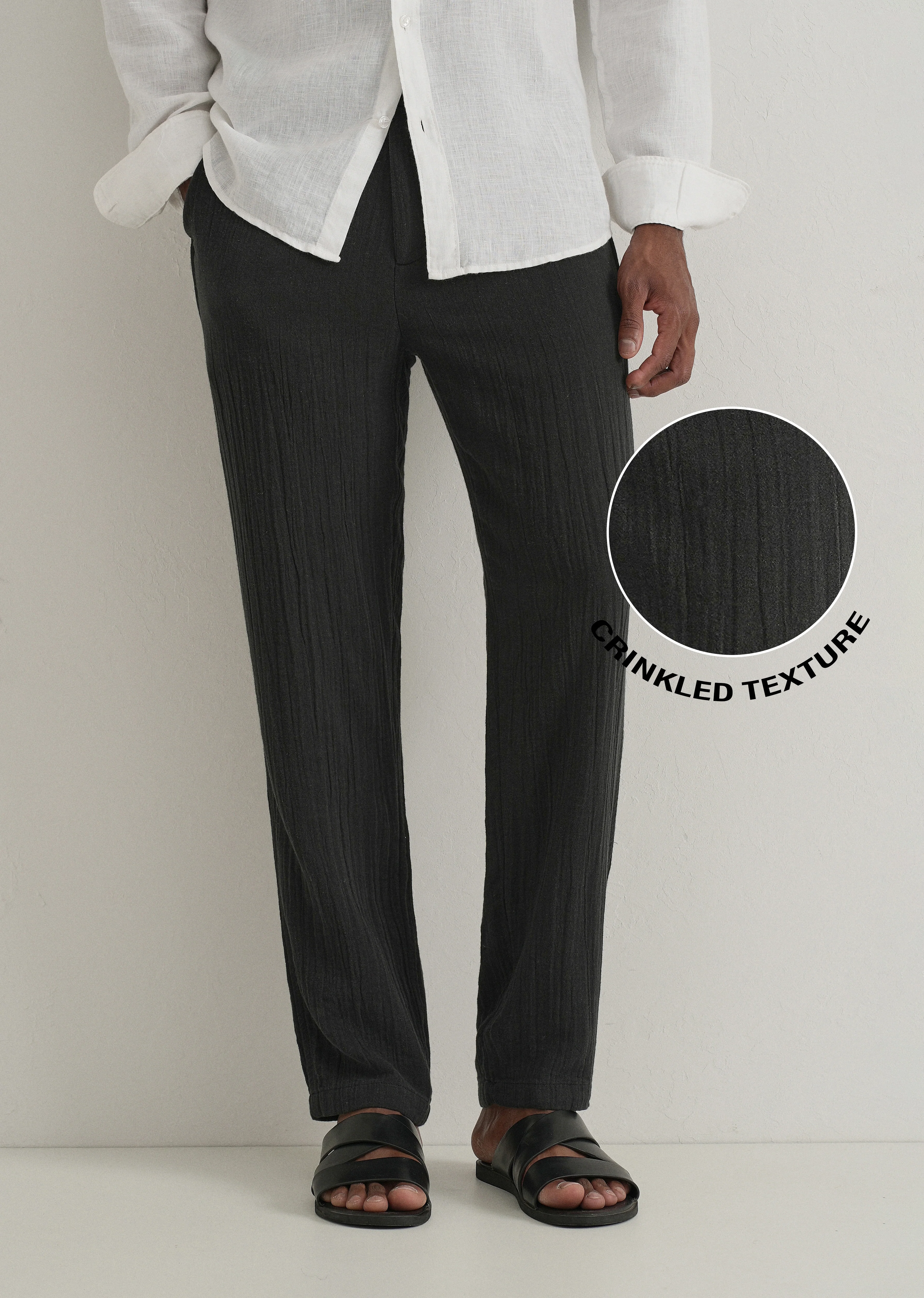 Black Crinkled Cotton Trouser - Image 8
