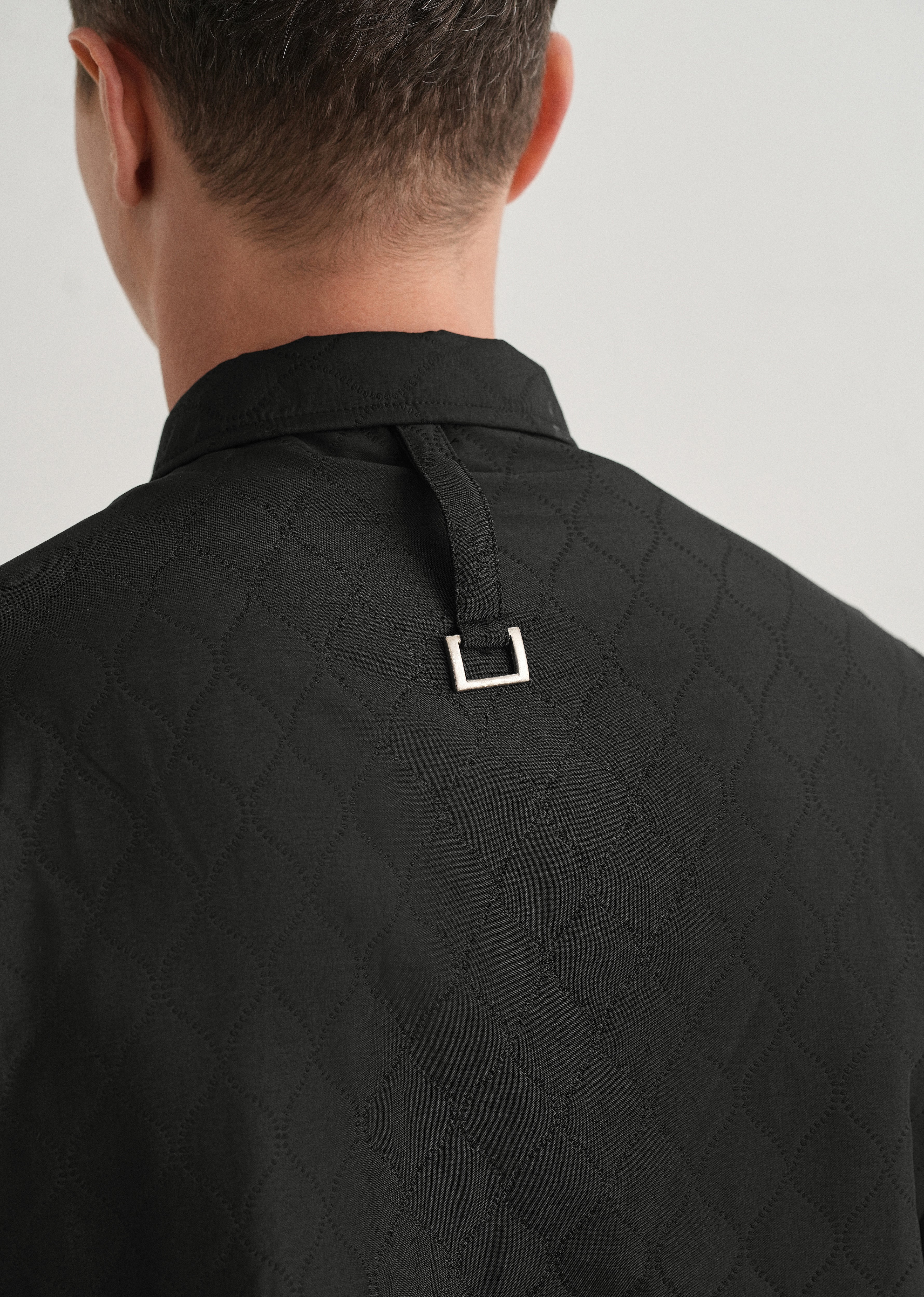 Black Cross Pocket Self Pattern Shacket - Image 5