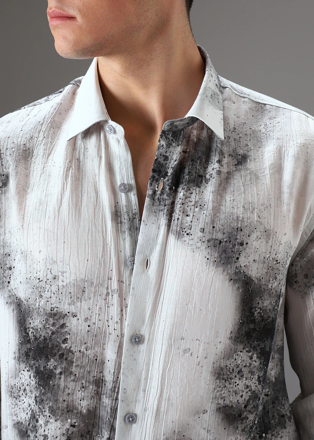 Black Crushed Printed Shirt - Image 2
